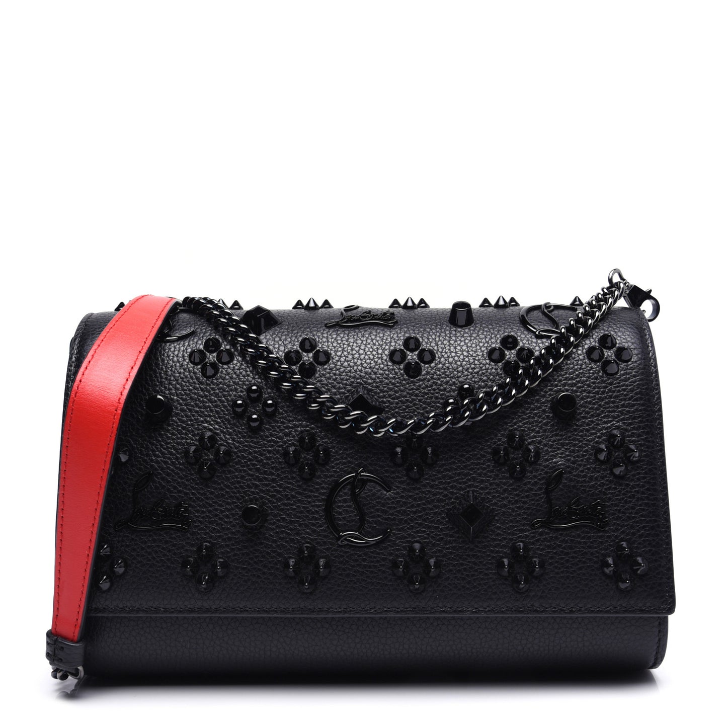 Calfskin Spikes Loubinthesky Paloma Clutch Black