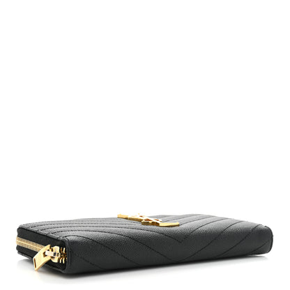 Saint Laurent Grain De Poudre Matelasse Chevron Monogram Zip Around Wallet Black 4 of 14