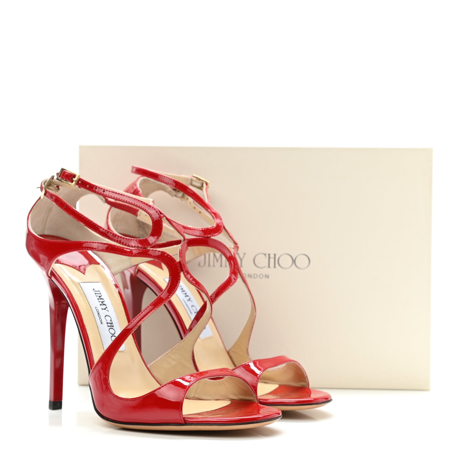 Jimmy Choo Patent Calfskin Lance Sandals 39.5 Red 9 of 9