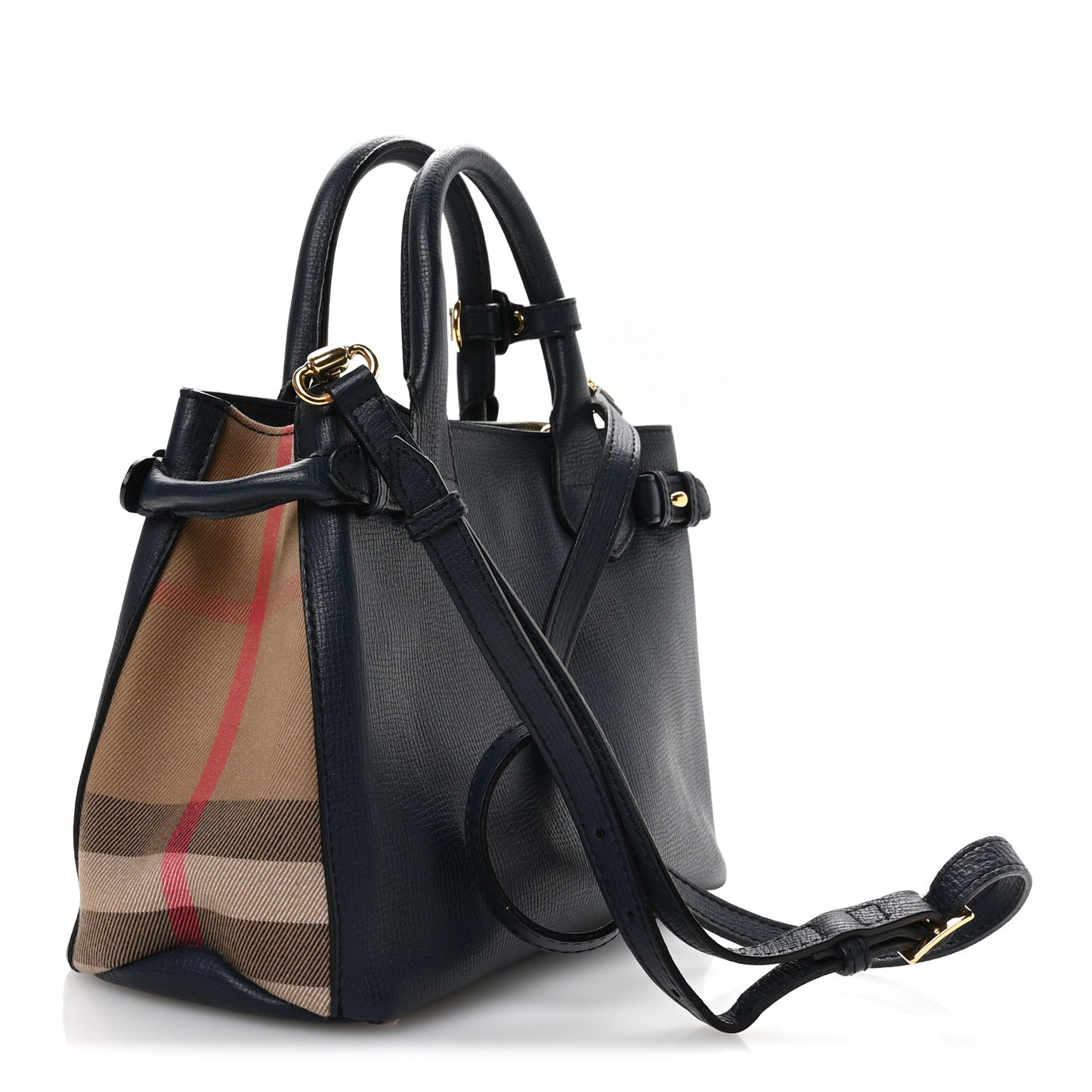 Grainy Calfskin House Check Small Banner Tote Ink Blue