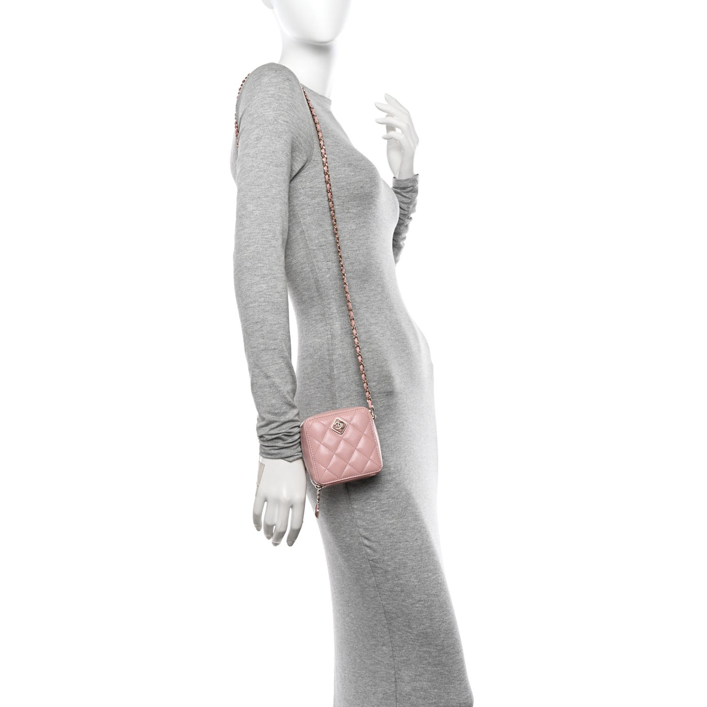 Caviar Quilted Clutch With Chain Light Pink