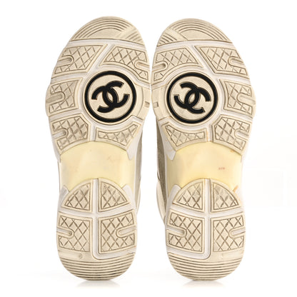 Chanel Suede Calfskin Fabric CC Sneakers 36.5 White 6 of 17