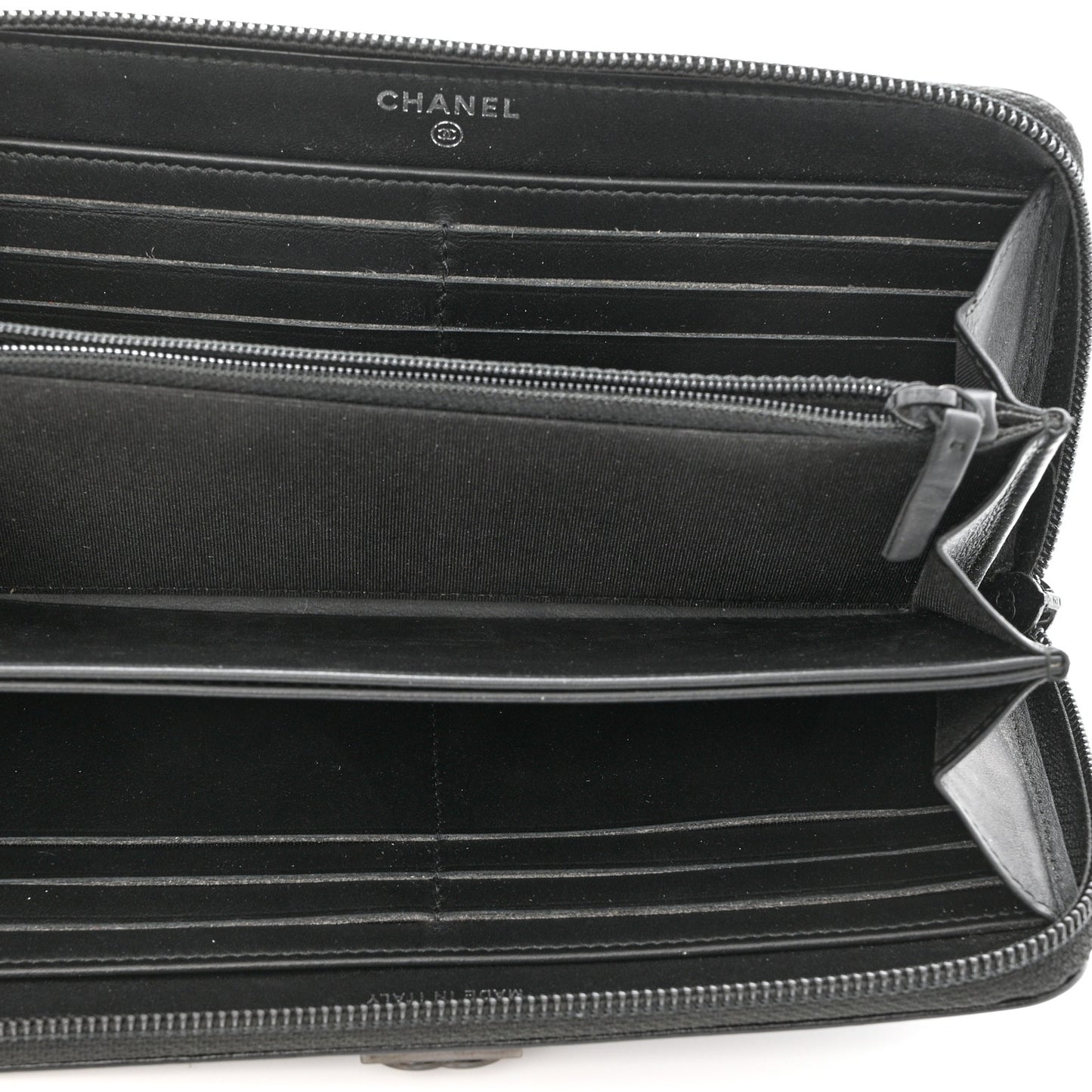 Calfskin Painted Chevron Embossed Large Boy Zip Wallet Black