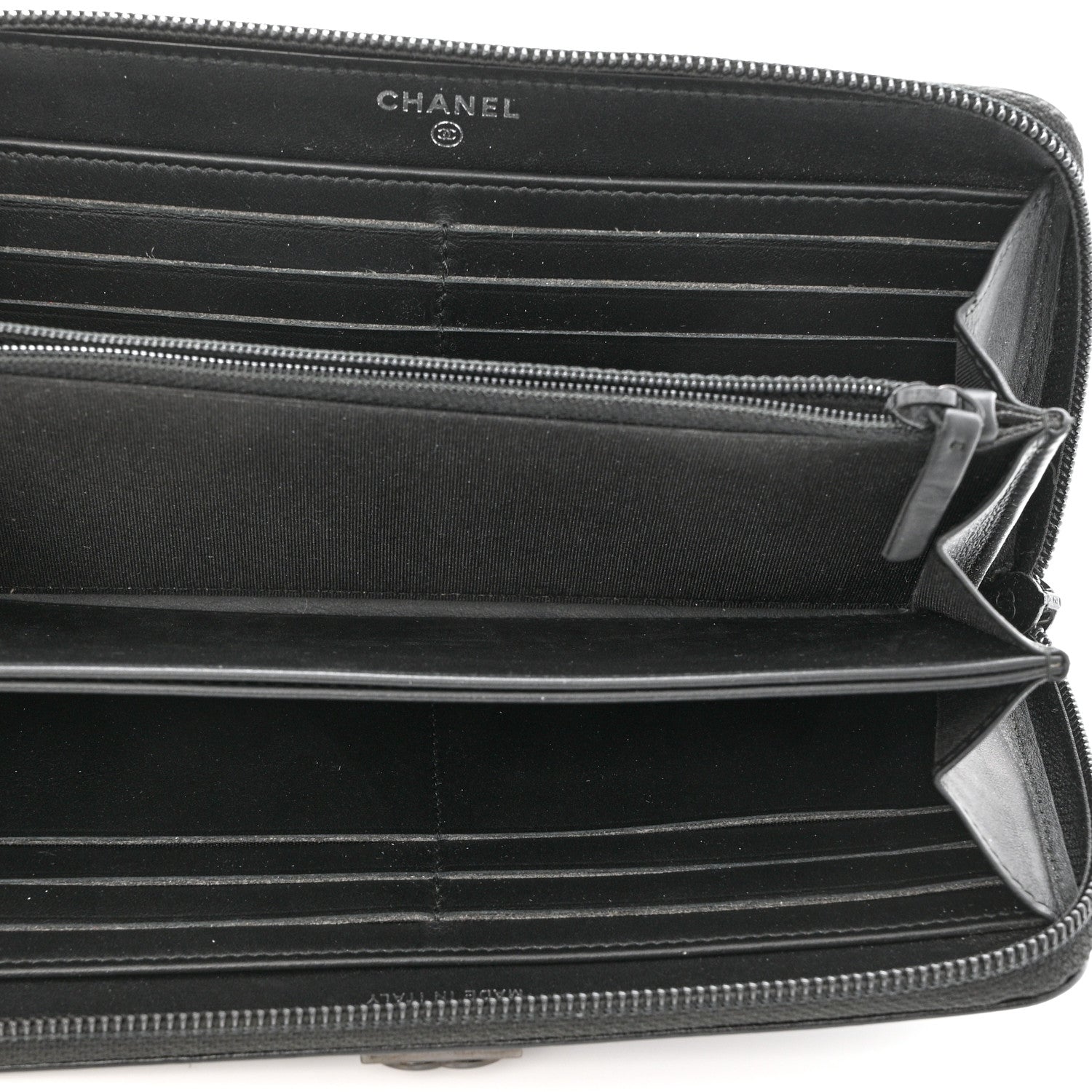 Chanel Calfskin Painted Chevron Embossed Large Boy Zip Wallet Black 5 of 9