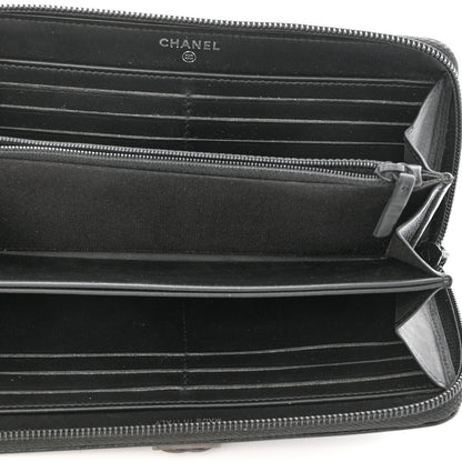 Chanel Calfskin Painted Chevron Embossed Large Boy Zip Wallet Black 5 of 9