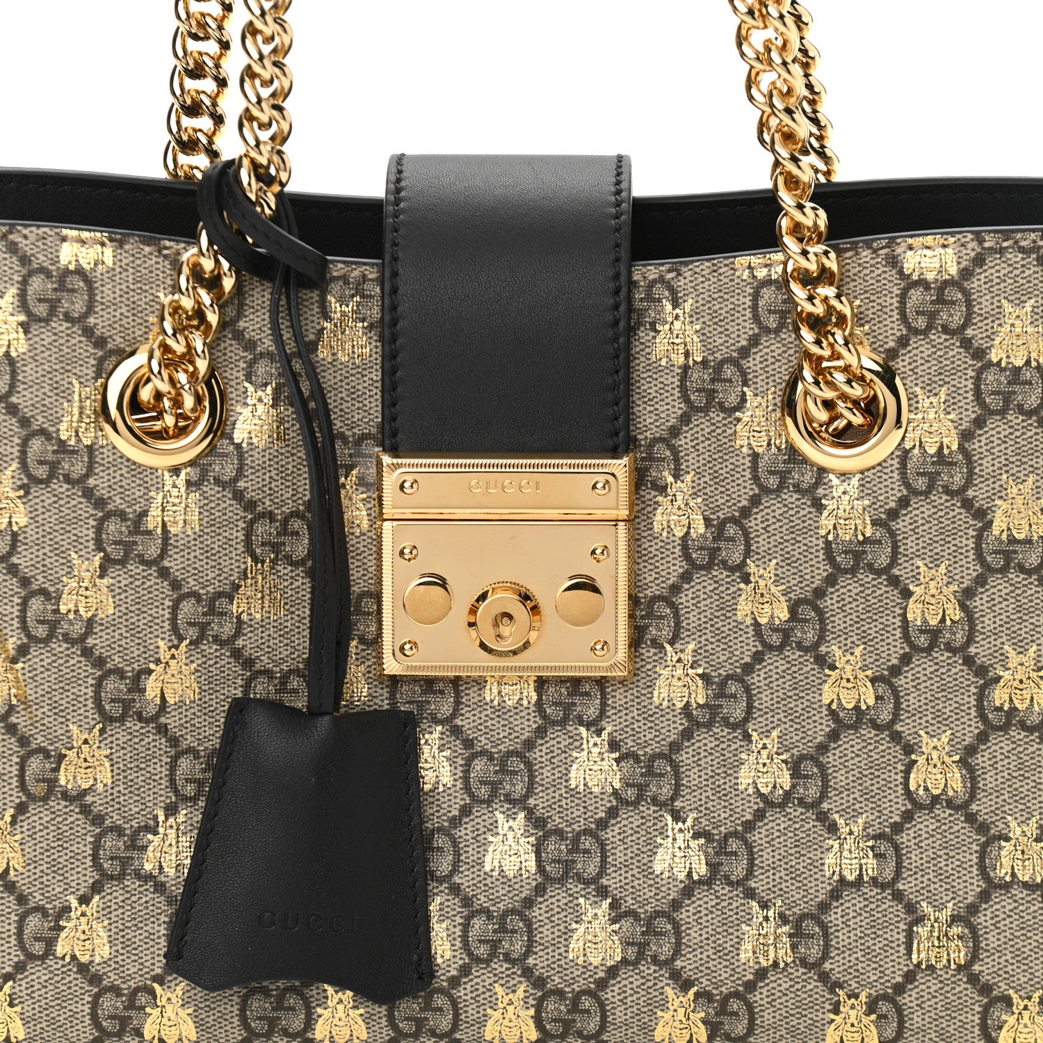 Gucci GG Supreme Monogram Bees Small Padlock Tote Beige Oro Black 8 of 10