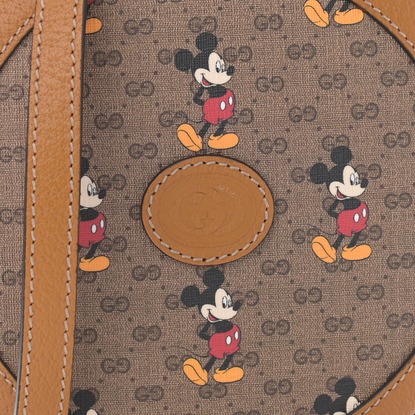 X DISNEY Mini Vintage GG Supreme Monogram Mickey Mouse Round Shoulder Bag Beige Vintage Sun Oil