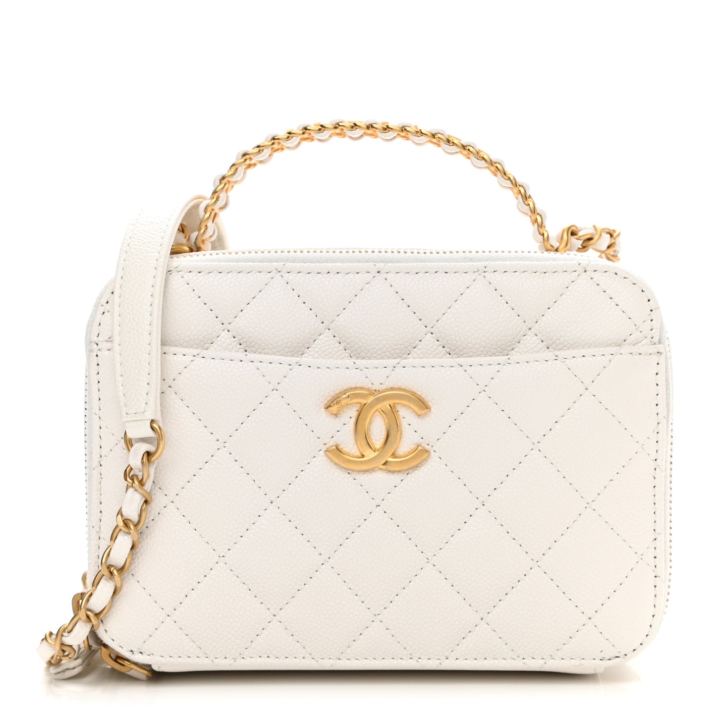Caviar Quilted Small Pick Me Up Vanity Case White