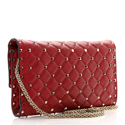 Valentino Garavani Lambskin Rockstud Spike Wallet on Chain Red 3 of 12