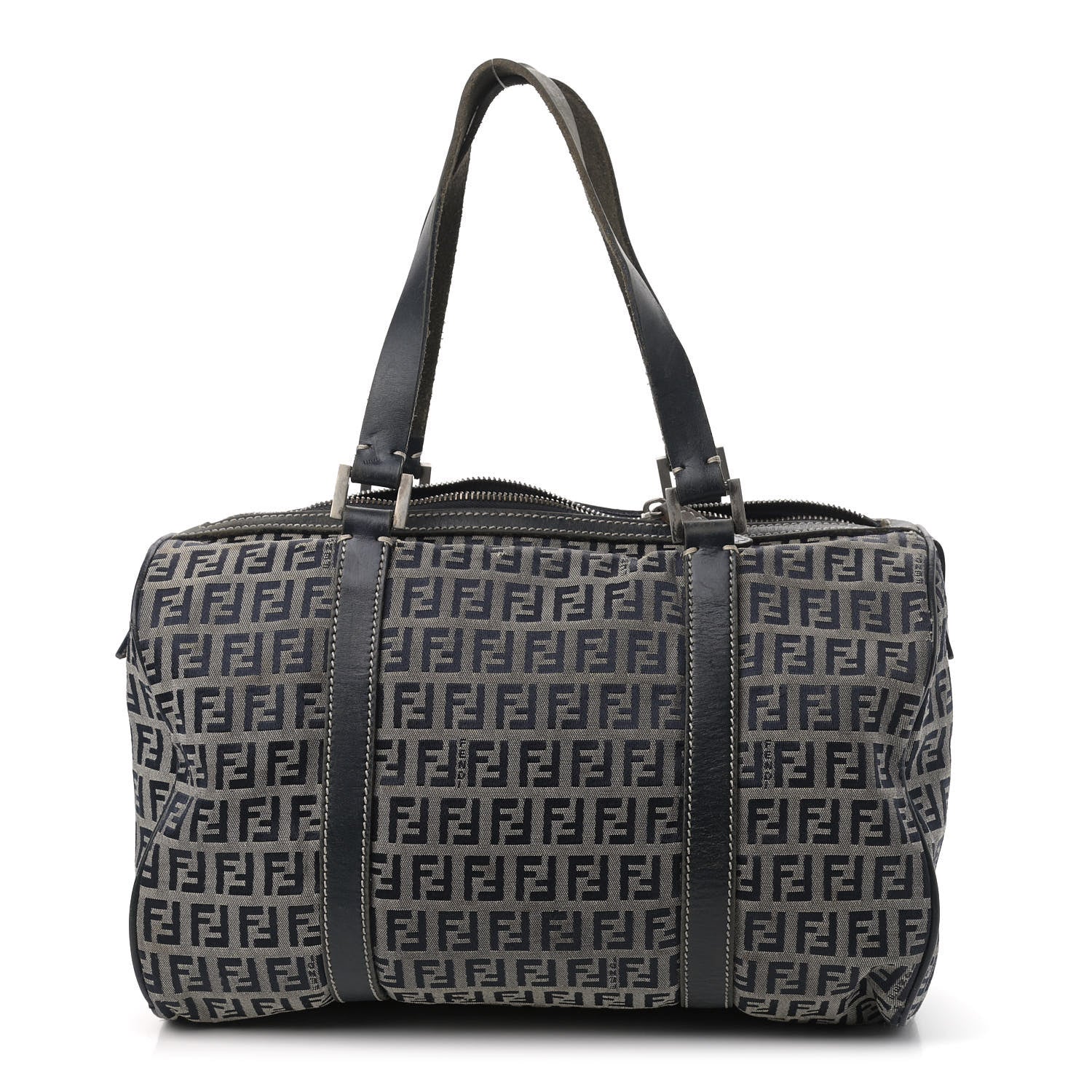 Fendi Zucchino Mini Boston Satchel Navy 1 of 11