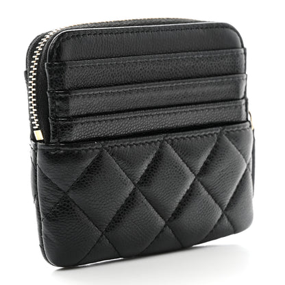 Chanel Caviar Quilted Zip Card Holder Wallet Black 3 of 8