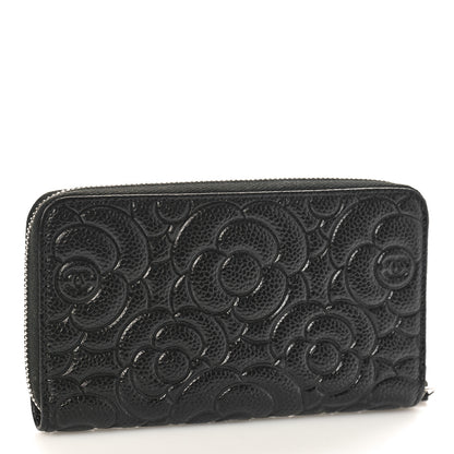 Chanel Caviar Camellia Embossed Large Zip Around Gusset Wallet Black 3 of 9