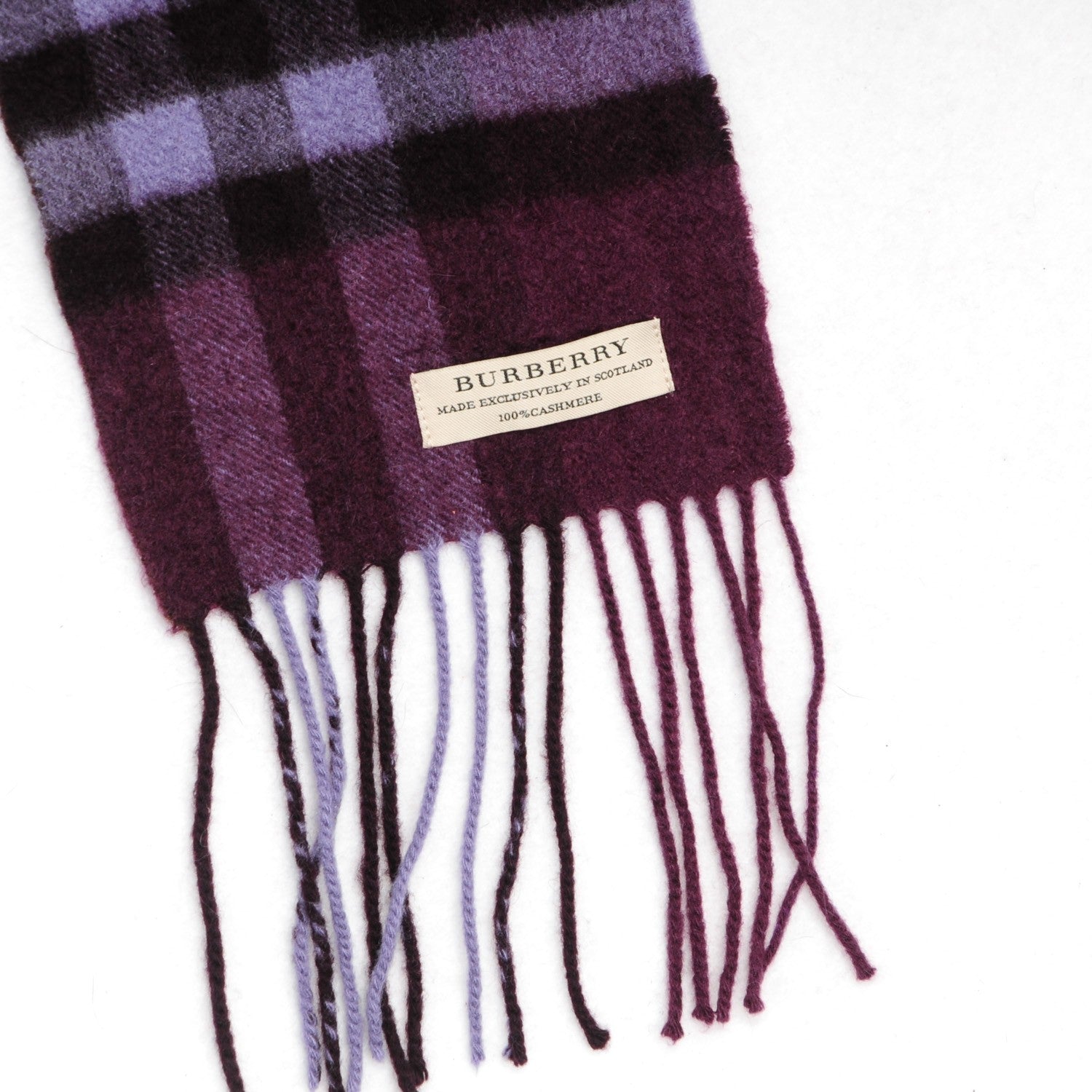 Burberry Cashmere Giant Check Fringe Skinny Scarf Plum 4 of 5