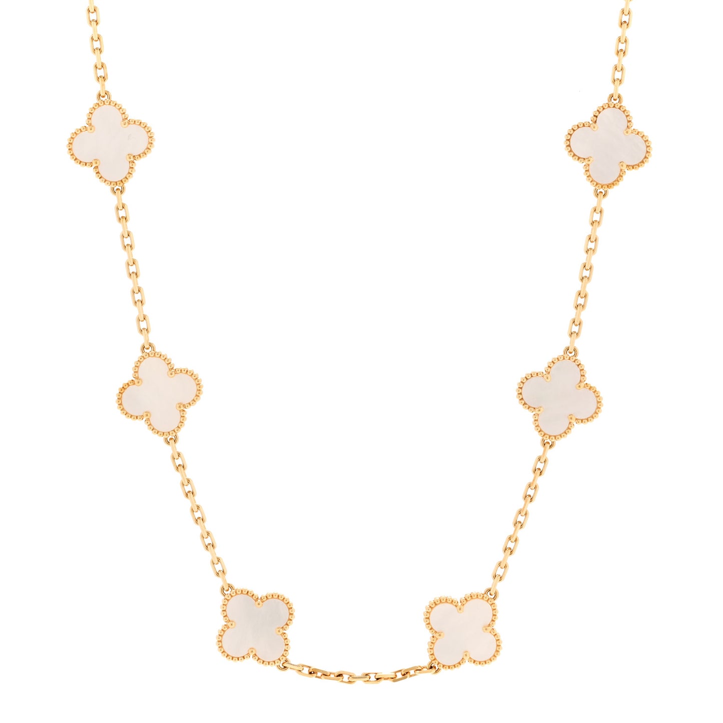 18K Yellow Gold Mother of Pearl 10 Motifs Vintage Alhambra Necklace