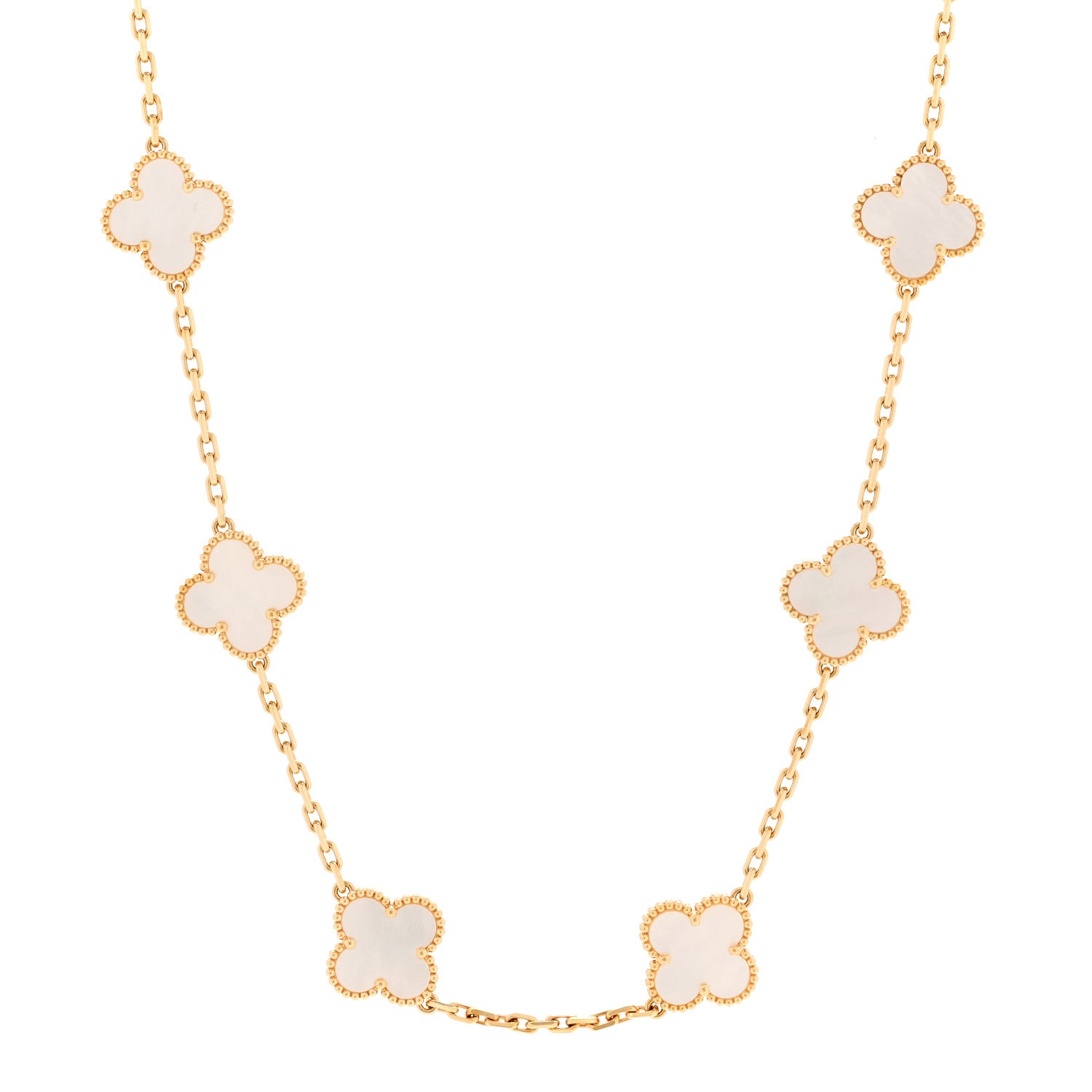 Van Cleef & Arpels 18K Yellow Gold Mother of Pearl 10 Motifs Vintage Alhambra Necklace 1 of 6