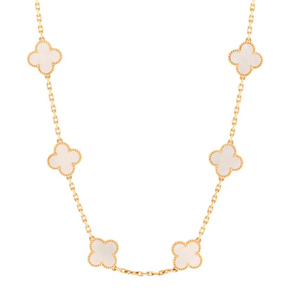 Van Cleef & Arpels 18K Yellow Gold Mother of Pearl 10 Motifs Vintage Alhambra Necklace 1 of 6