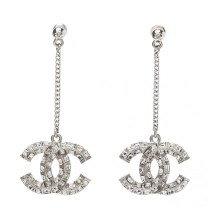 Chanel Baguette Crystal CC Drop Earrings Silver 1 of 4