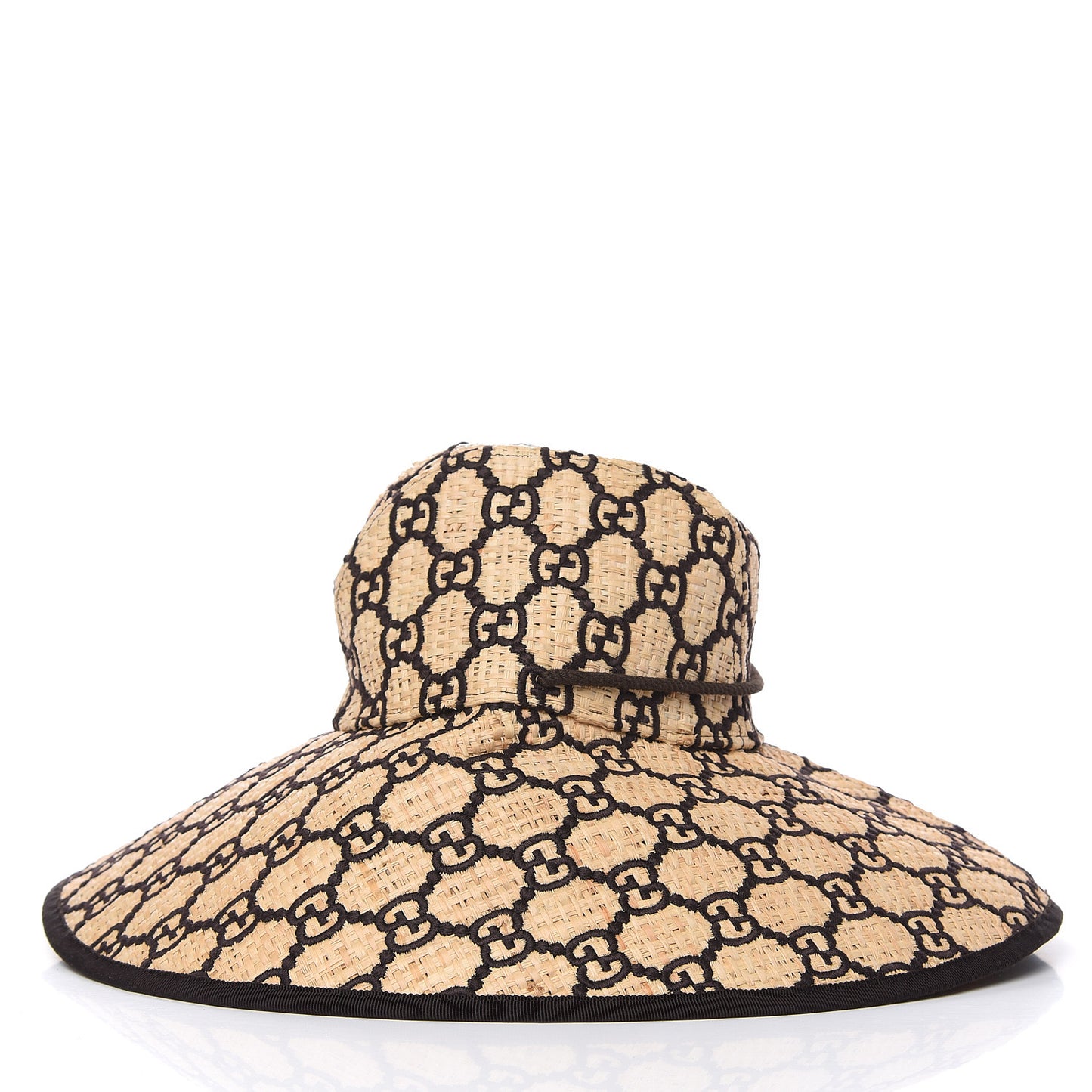Raffia Elaphe GG Monogram Embroidered Wide Brim Hat Ivory Black