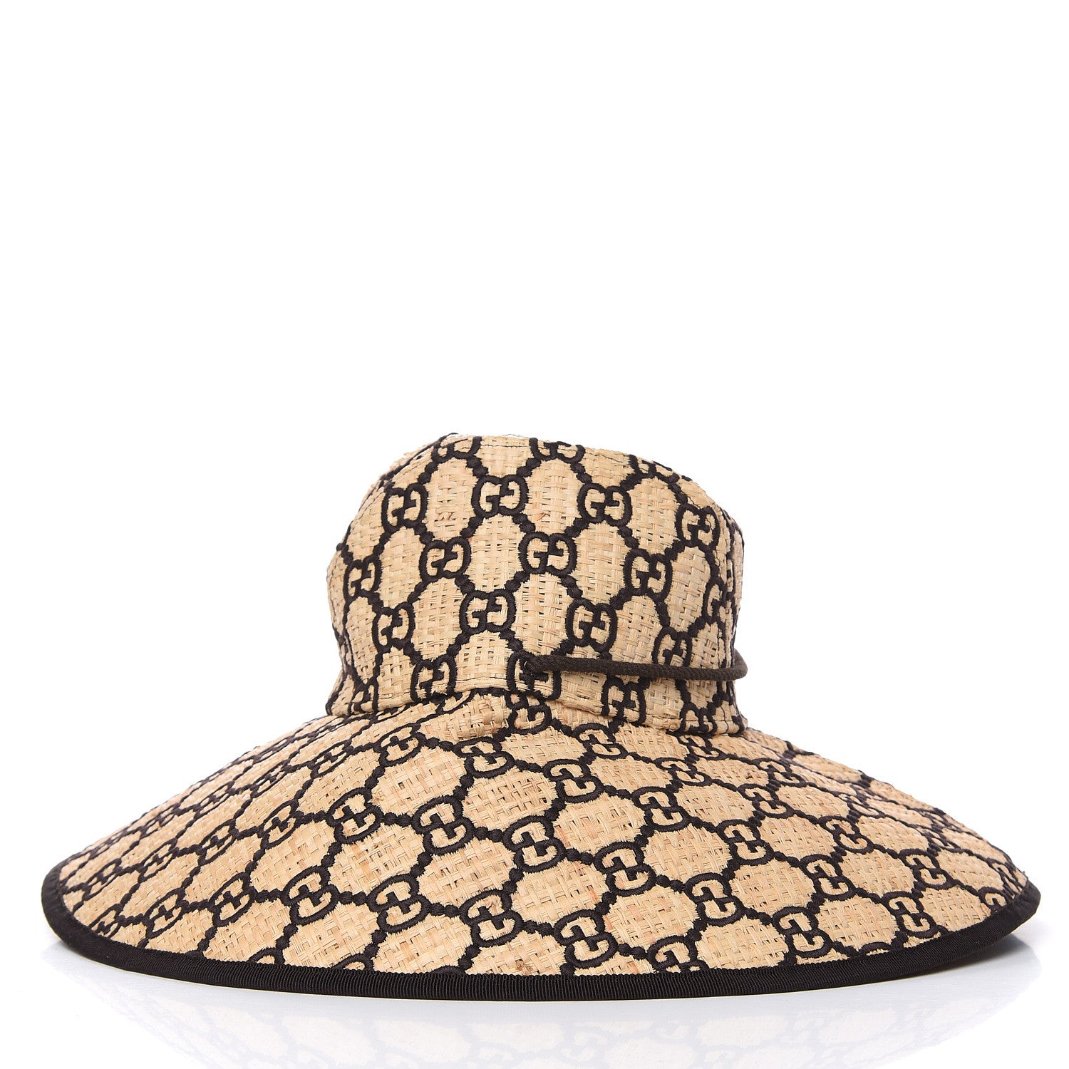 Gucci Raffia Elaphe GG Monogram Embroidered Wide Brim Hat Ivory Black 3 of 5
