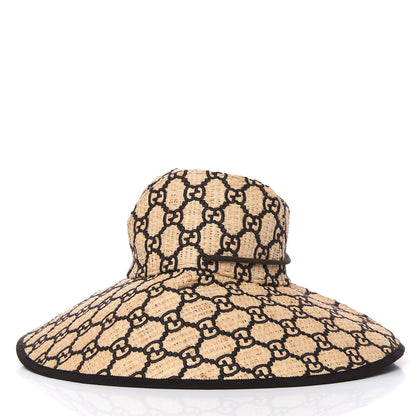 Gucci Raffia Elaphe GG Monogram Embroidered Wide Brim Hat Ivory Black 3 of 5