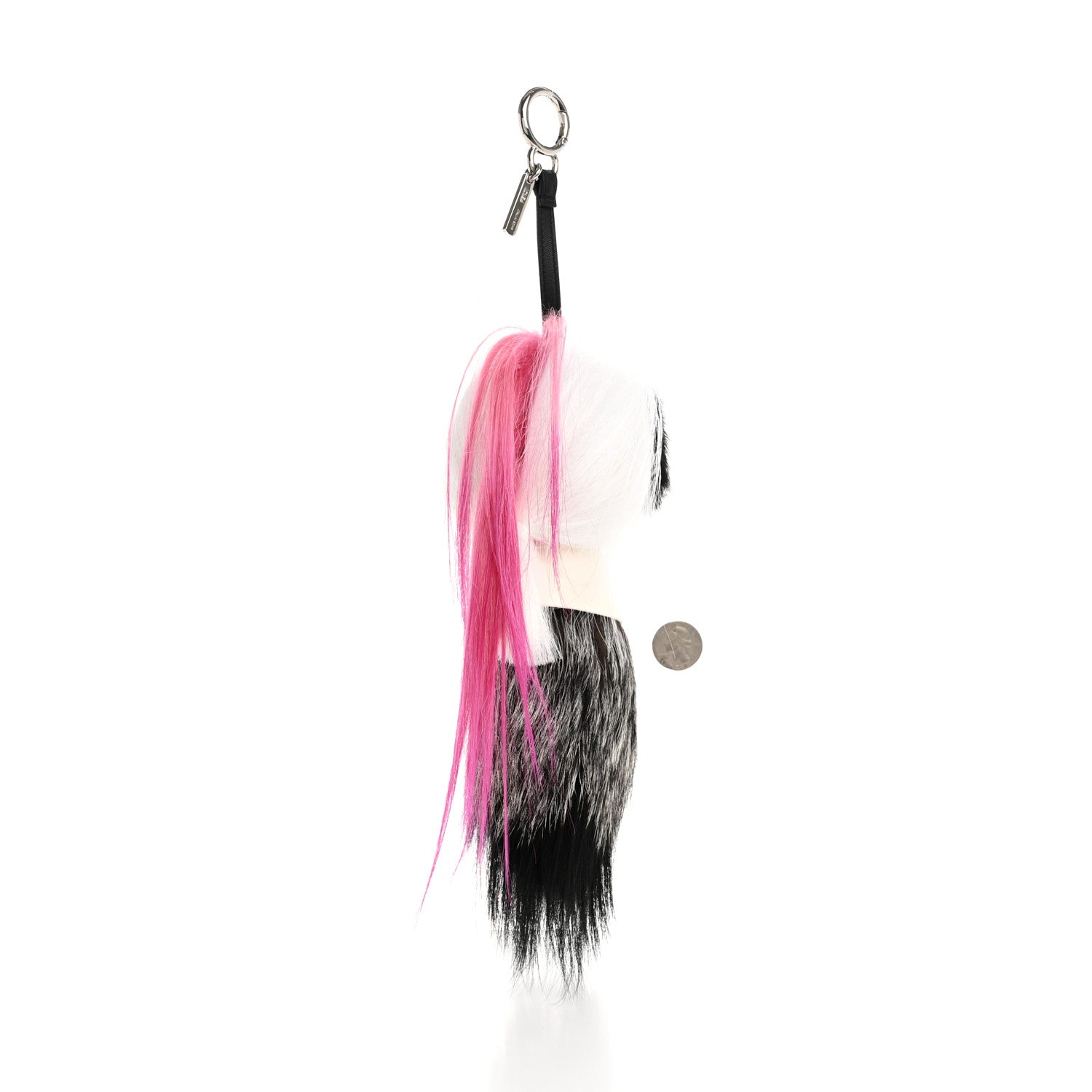 Fendi Fox Mink Goat Fur Nappa Karlito Bag Charm Black White Rosa 2 of 5