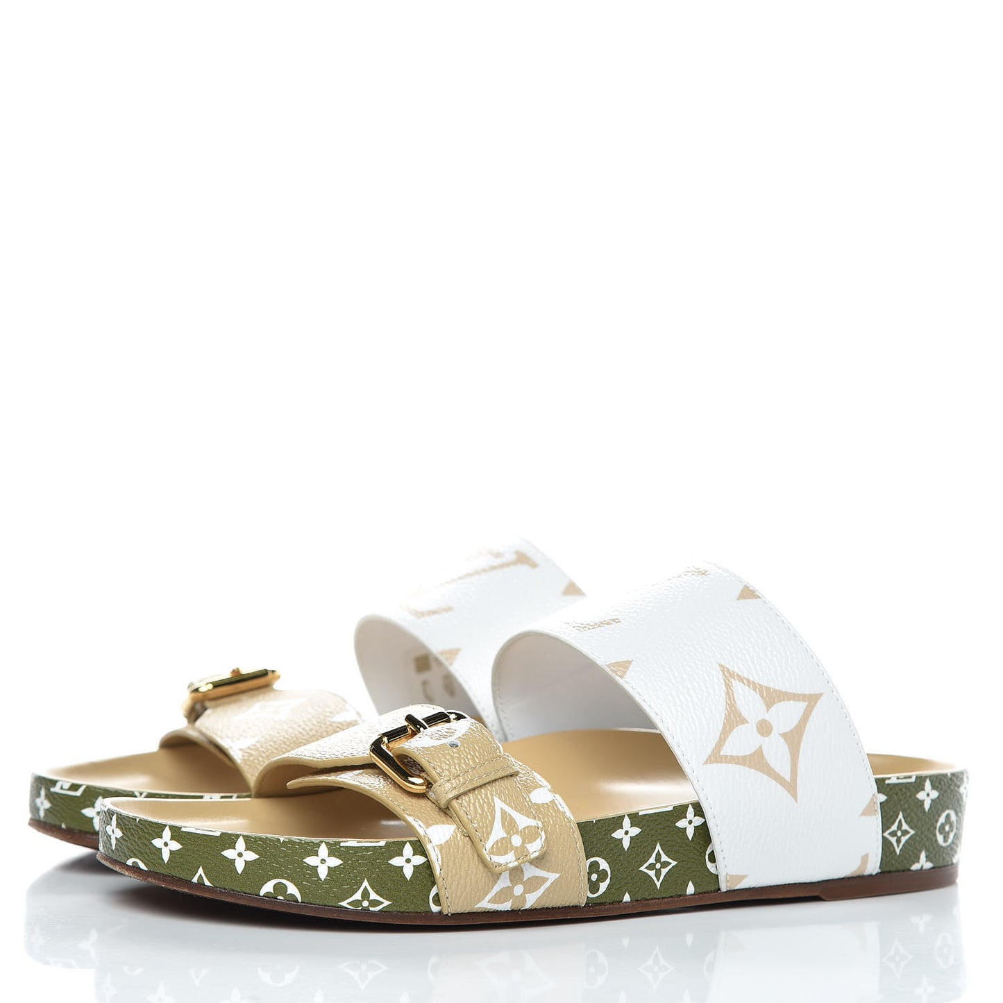 Monogram Giant Bom Dia Flat Mule Sandals 37 White Moka