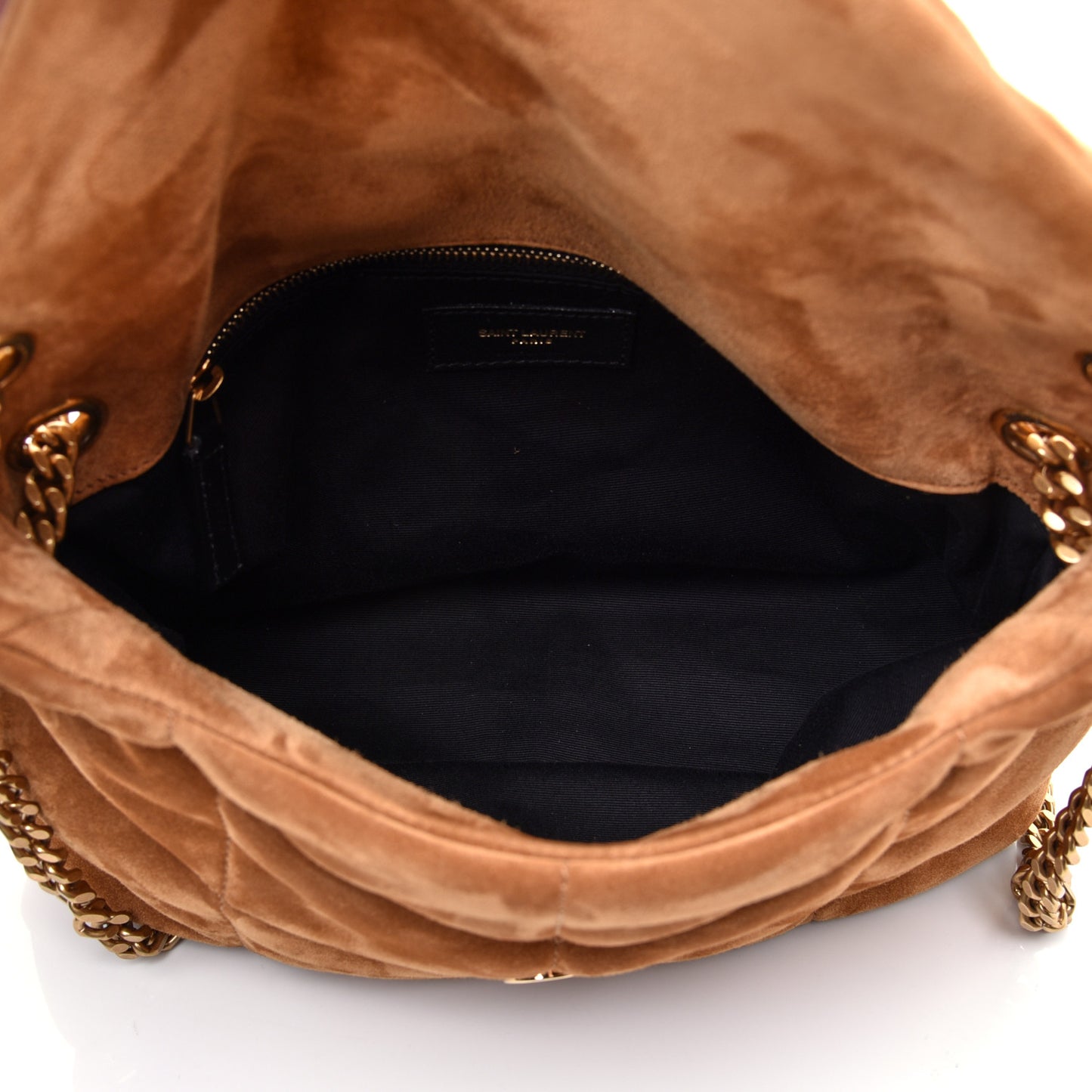 Suede Calfskin Quilted Small Loulou Puffer Monogram Chain Satchel Cinnamon