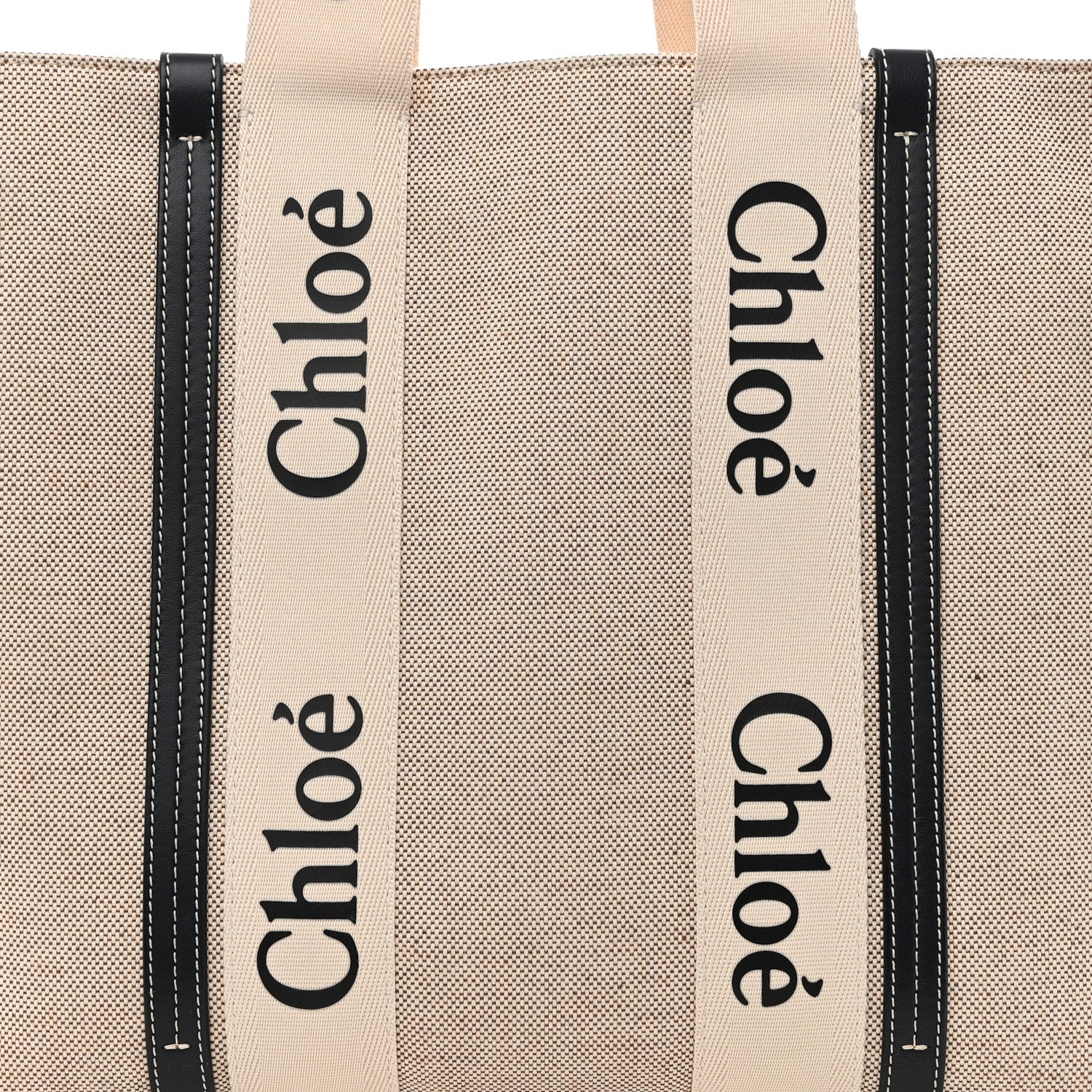 Chloe Cotton Calfskin Large Woody Ribbon Tote White Blue 8 of 11