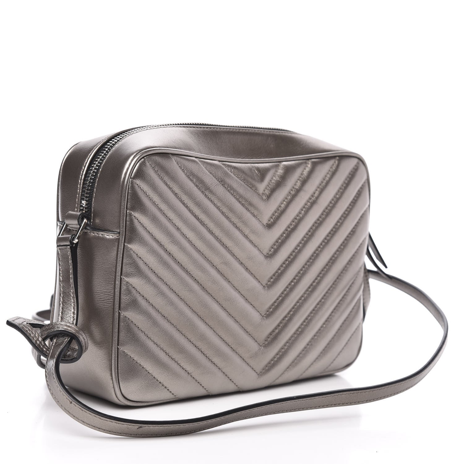 Saint Laurent Metallic Calfskin Matelasse Monogram Lou Camera Bag Silver 3 of 9