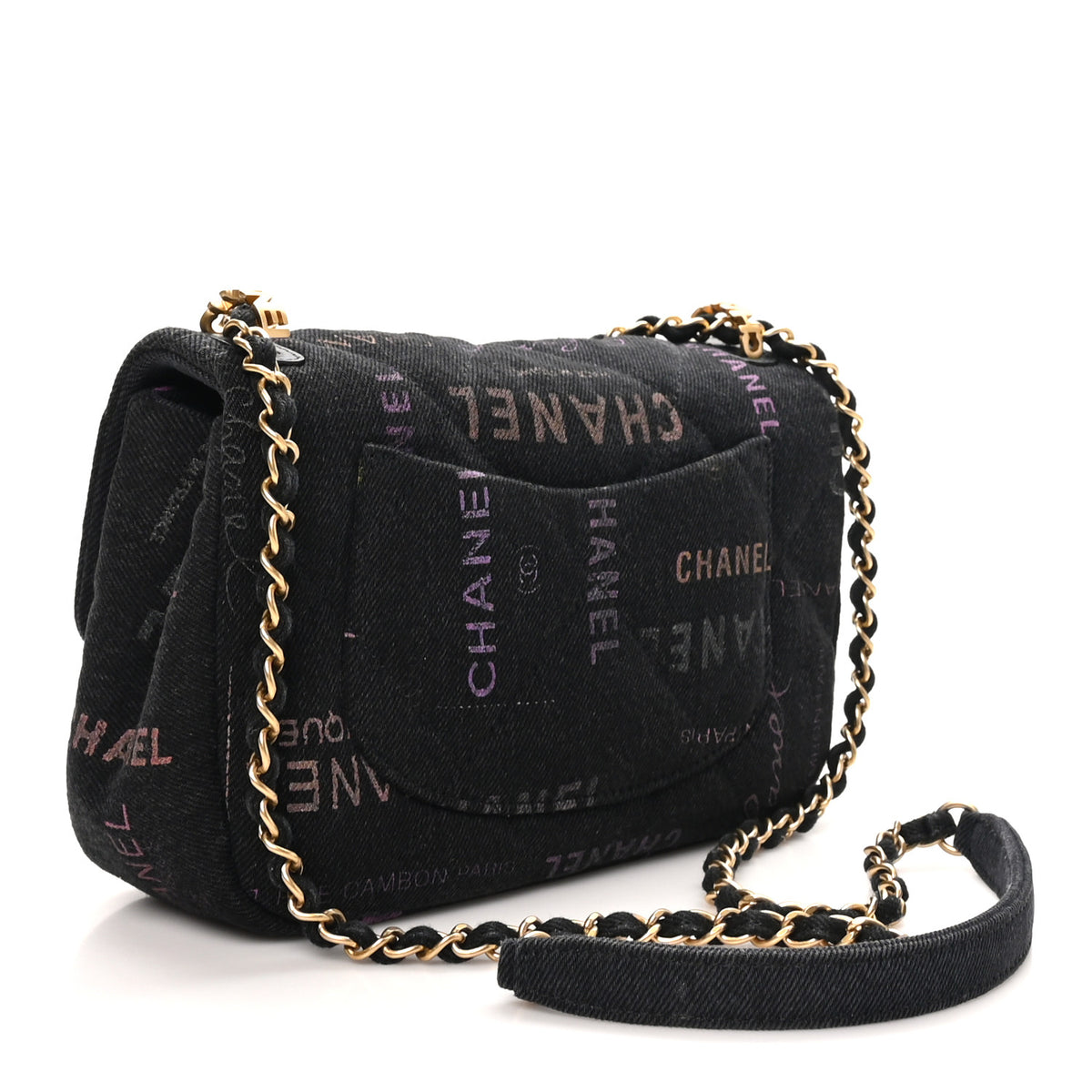 Denim Quilted Denim Mood Mini Rectangular Flap Black Multicolor