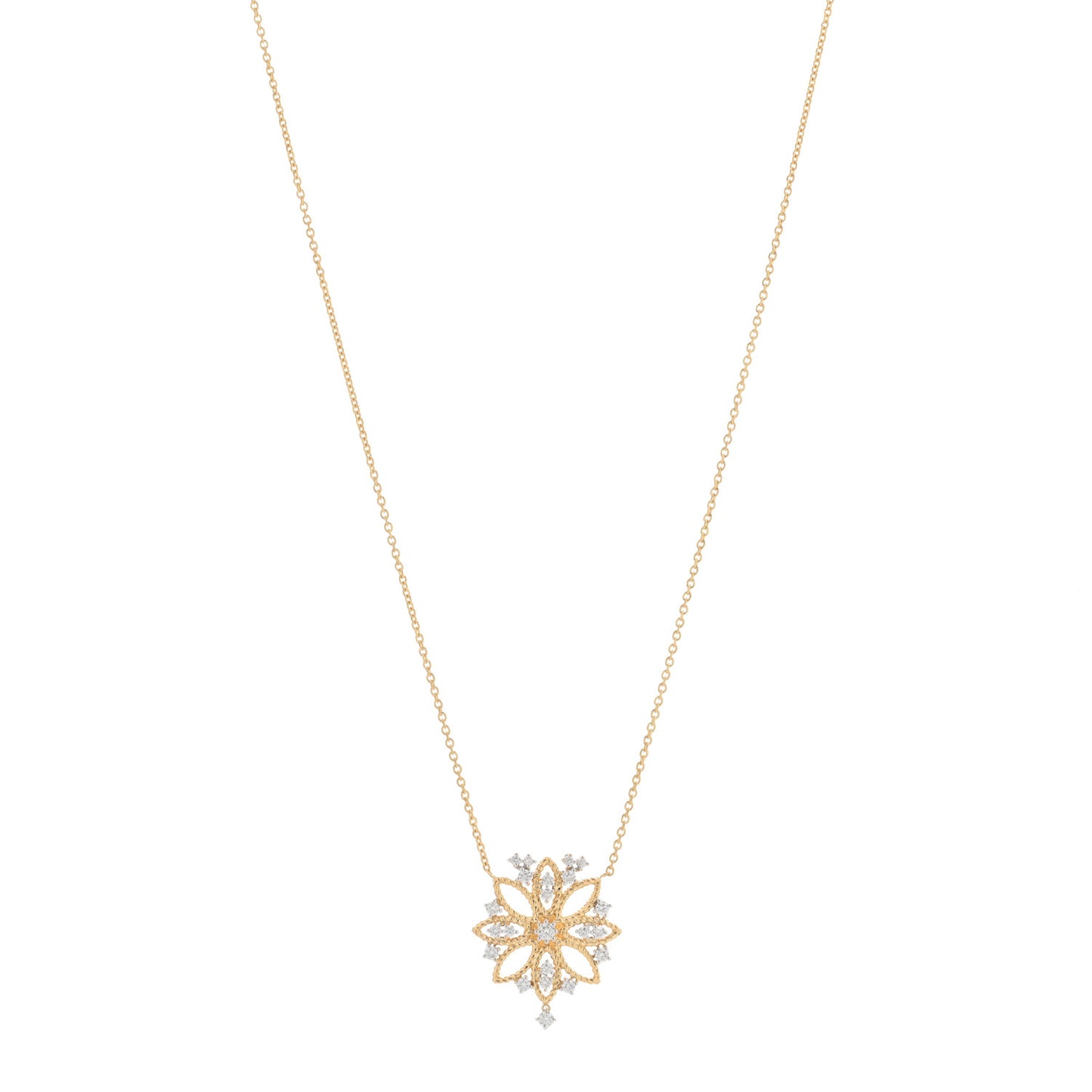 18K Yellow White Gold Diamond New Barocco Pendant Necklace