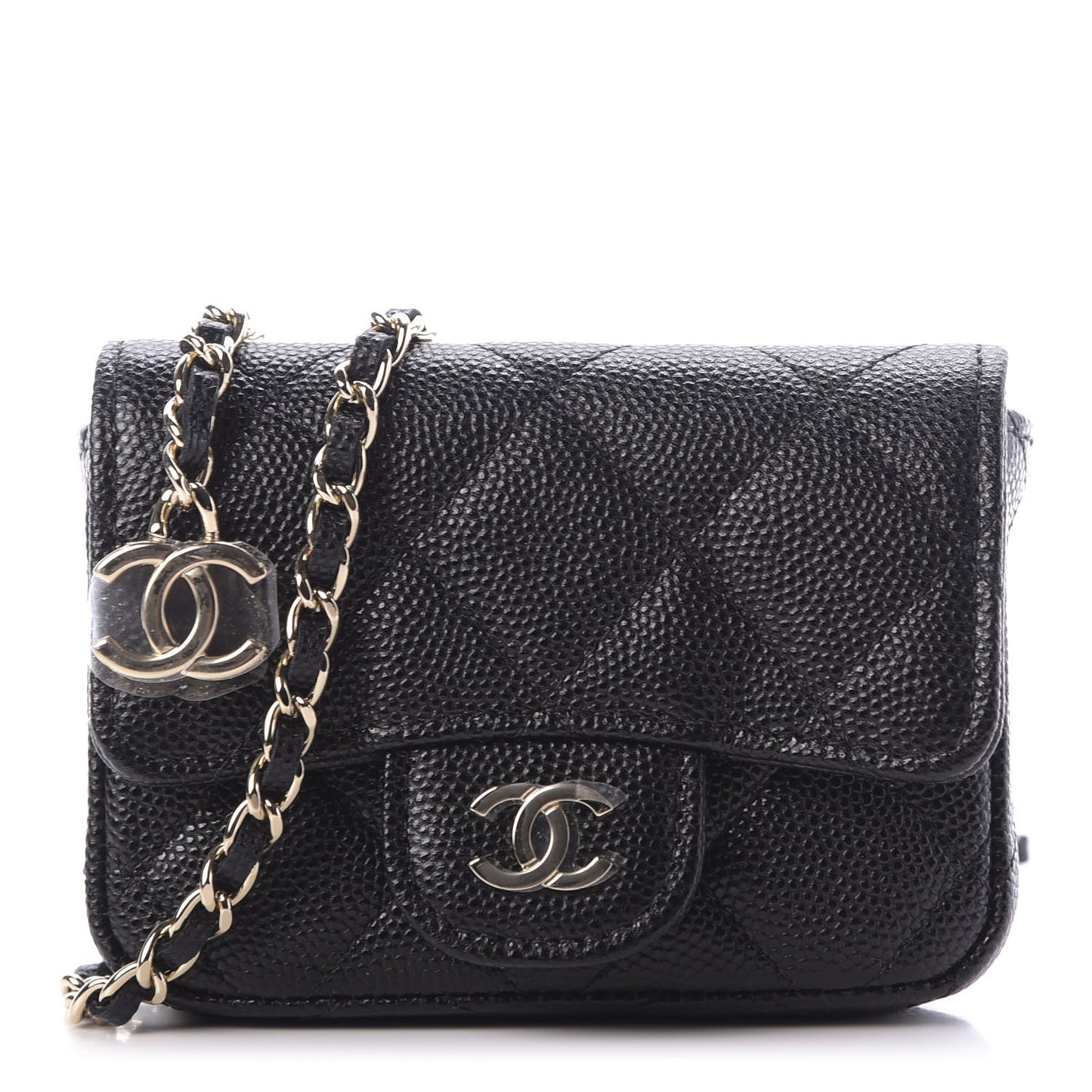 Caviar Quilted Mini Chain Belt Bag Black