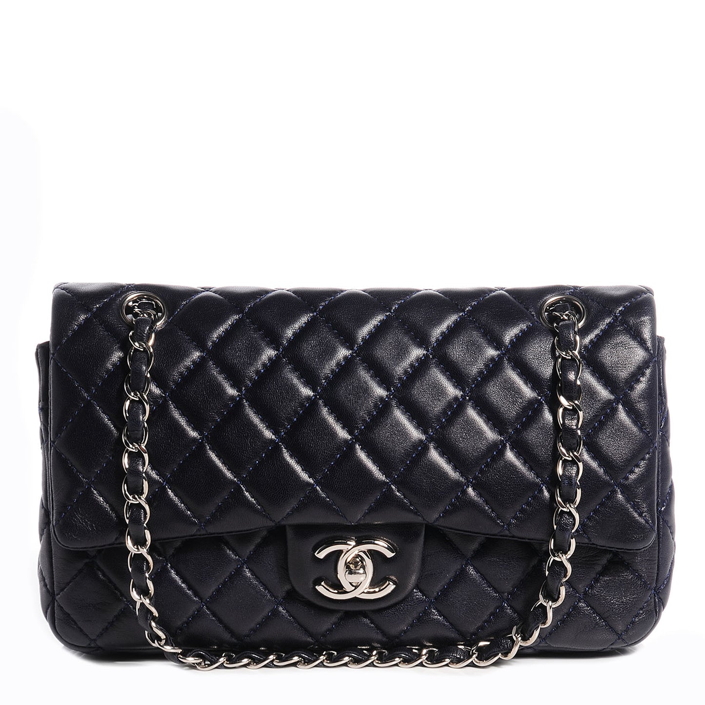 Lambskin Medium Double Flap Navy