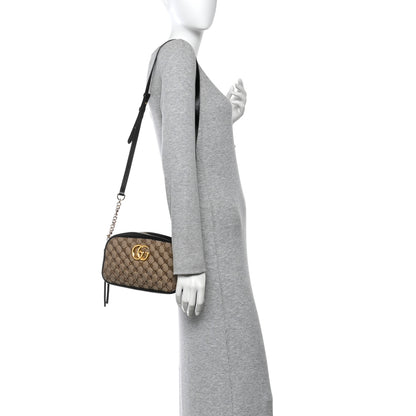Gucci Monogram Matelasse Diagonal Small GG Marmont Chain Shoulder Bag Beige Black 2 of 11