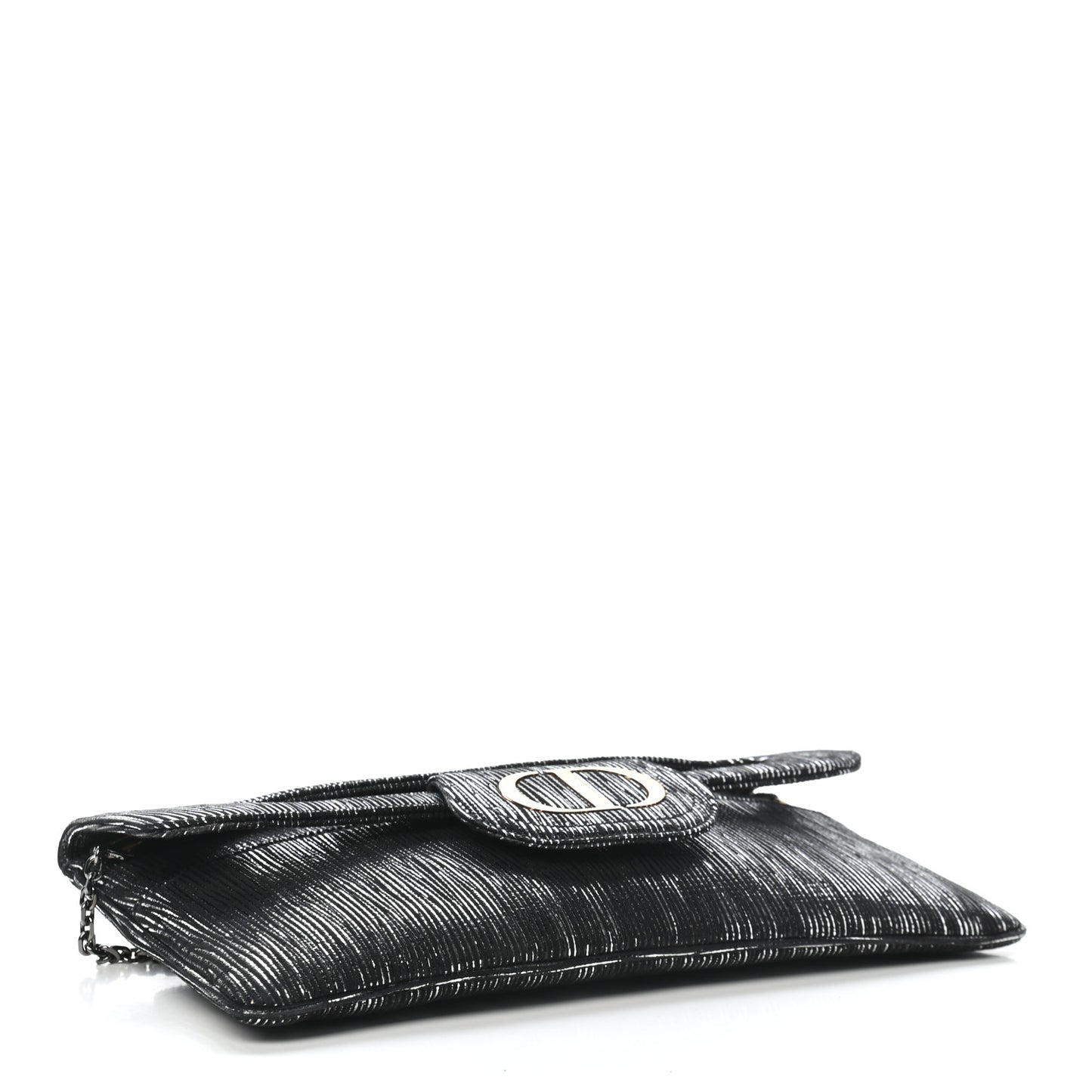 Metallic Nubuck Medium Diordouble Chain Bag Black Silver
