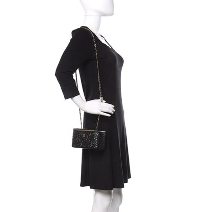 Chanel Lambskin Camellia Embossed Small Vanity Case With Chain Black 2 of 12