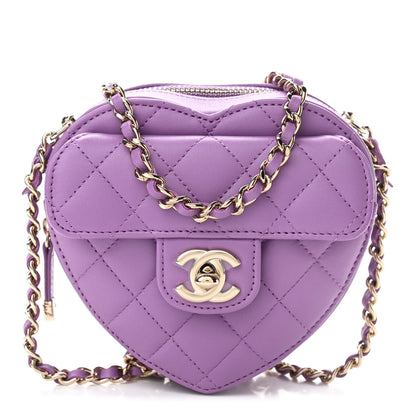 Chanel Lambskin Quilted CC In Love Heart Clutch With Chain Purple 1 of 11