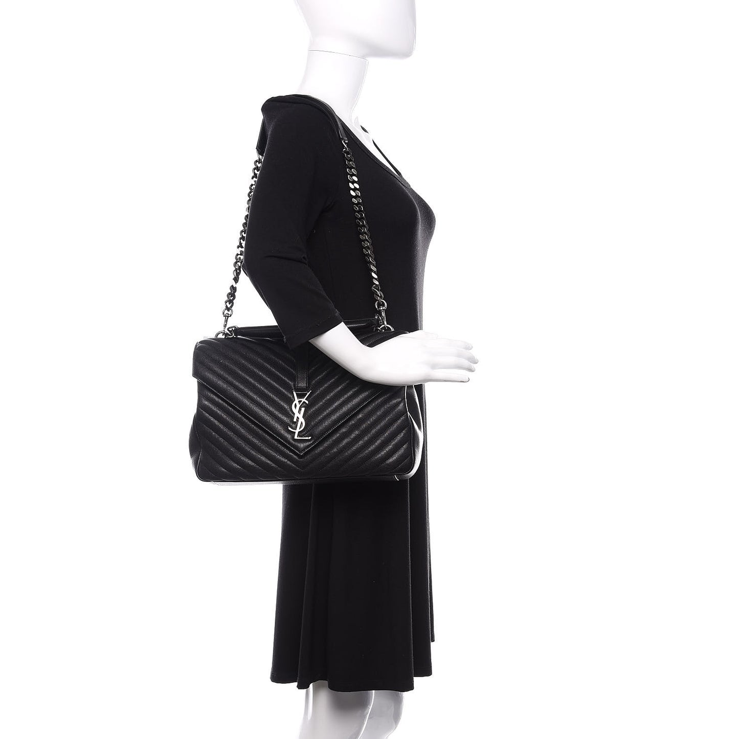 Sheepskin Matelasse Chevron Monogram Large College Satchel Black