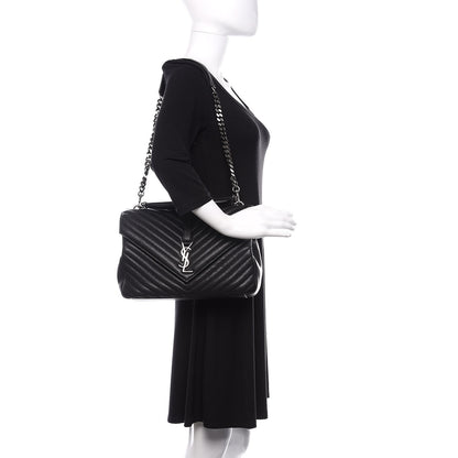 Saint Laurent Sheepskin Matelasse Chevron Monogram Large College Satchel Black 2 of 11