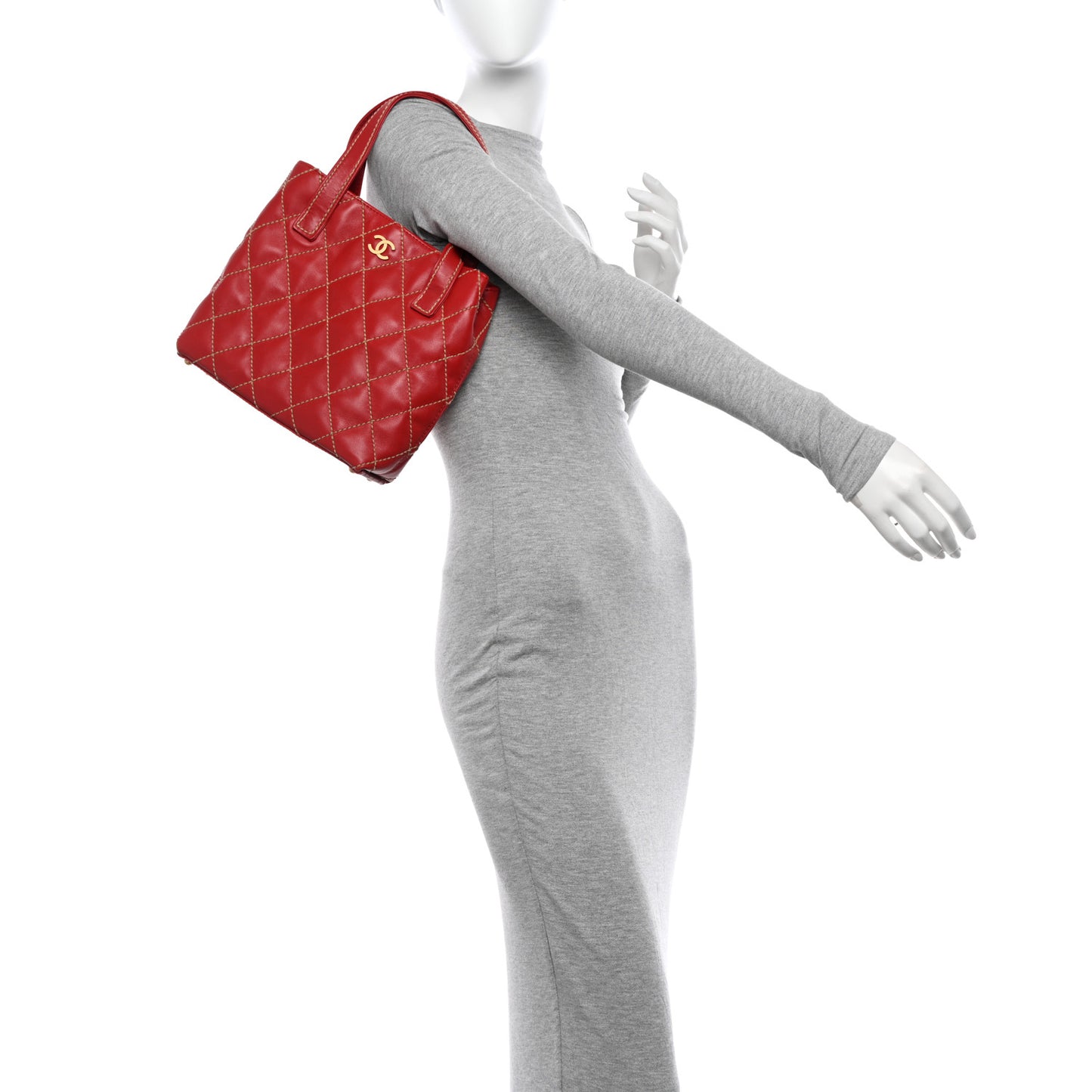 Calfskin Wild Stitch Tote Red