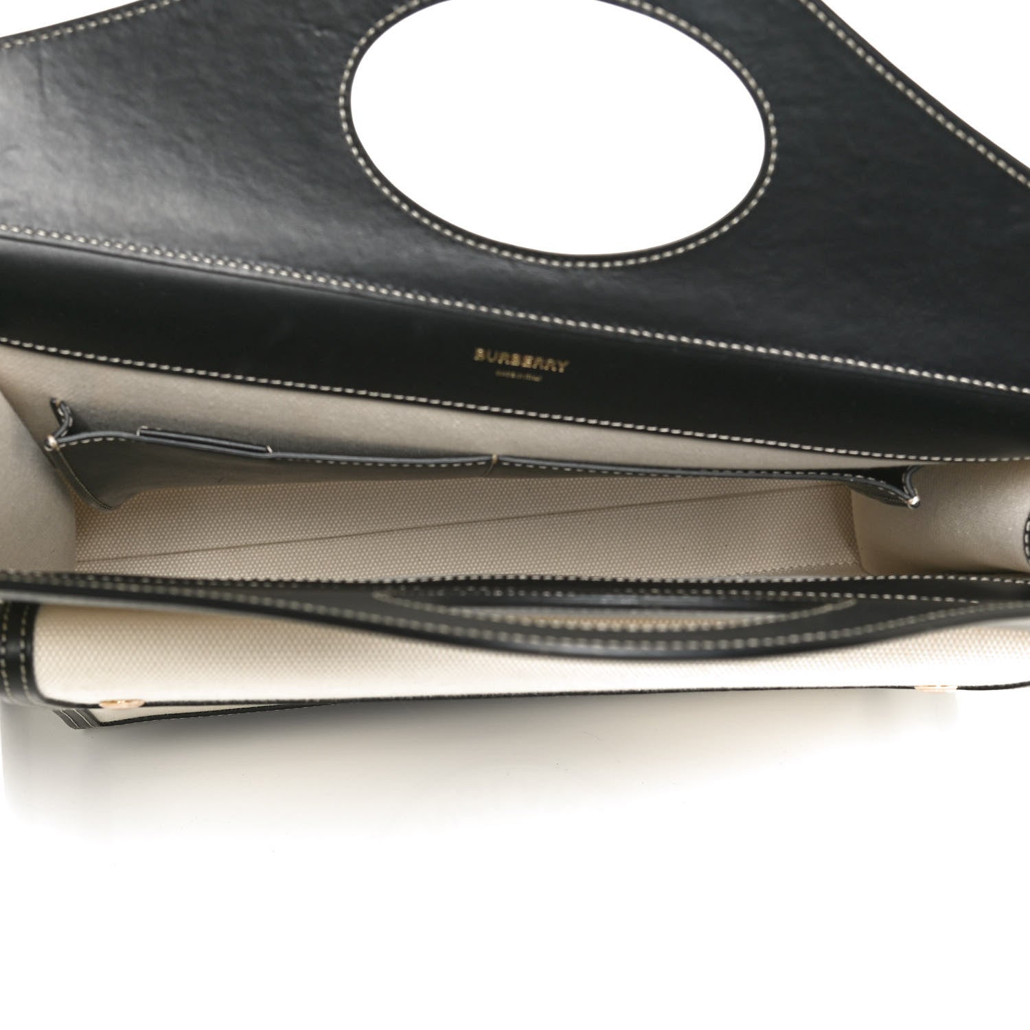Burberry Canvas Smooth Calfskin Two Tone Medium Pocket Bag Natural Black 5 of 10