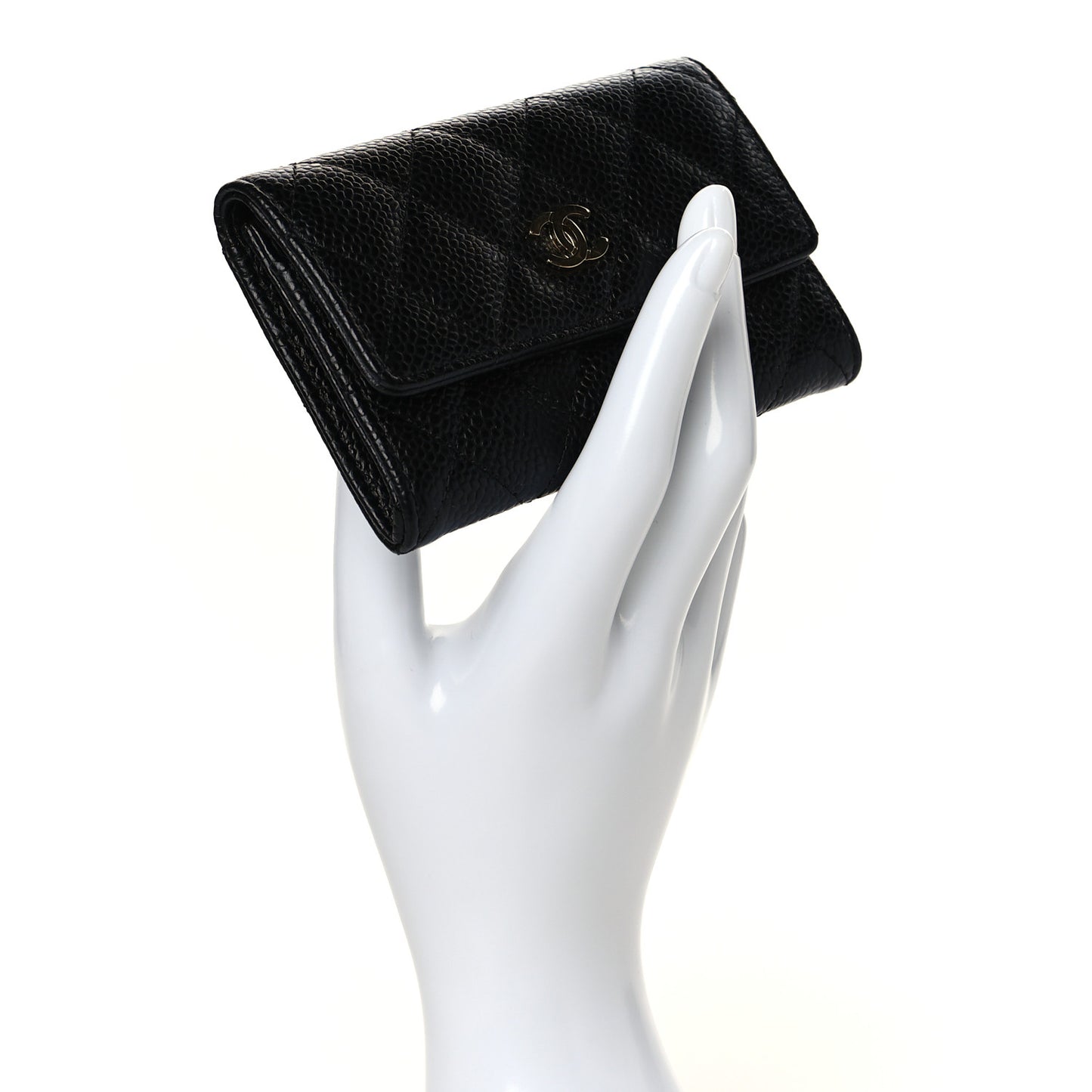 Caviar Quilted Flap Card Holder Black
