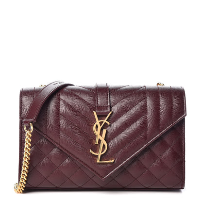 Saint Laurent Grain De Poudre Textured Mixed Matelasse Triquilt Small Monogram Satchel Burgundy 1 of 9