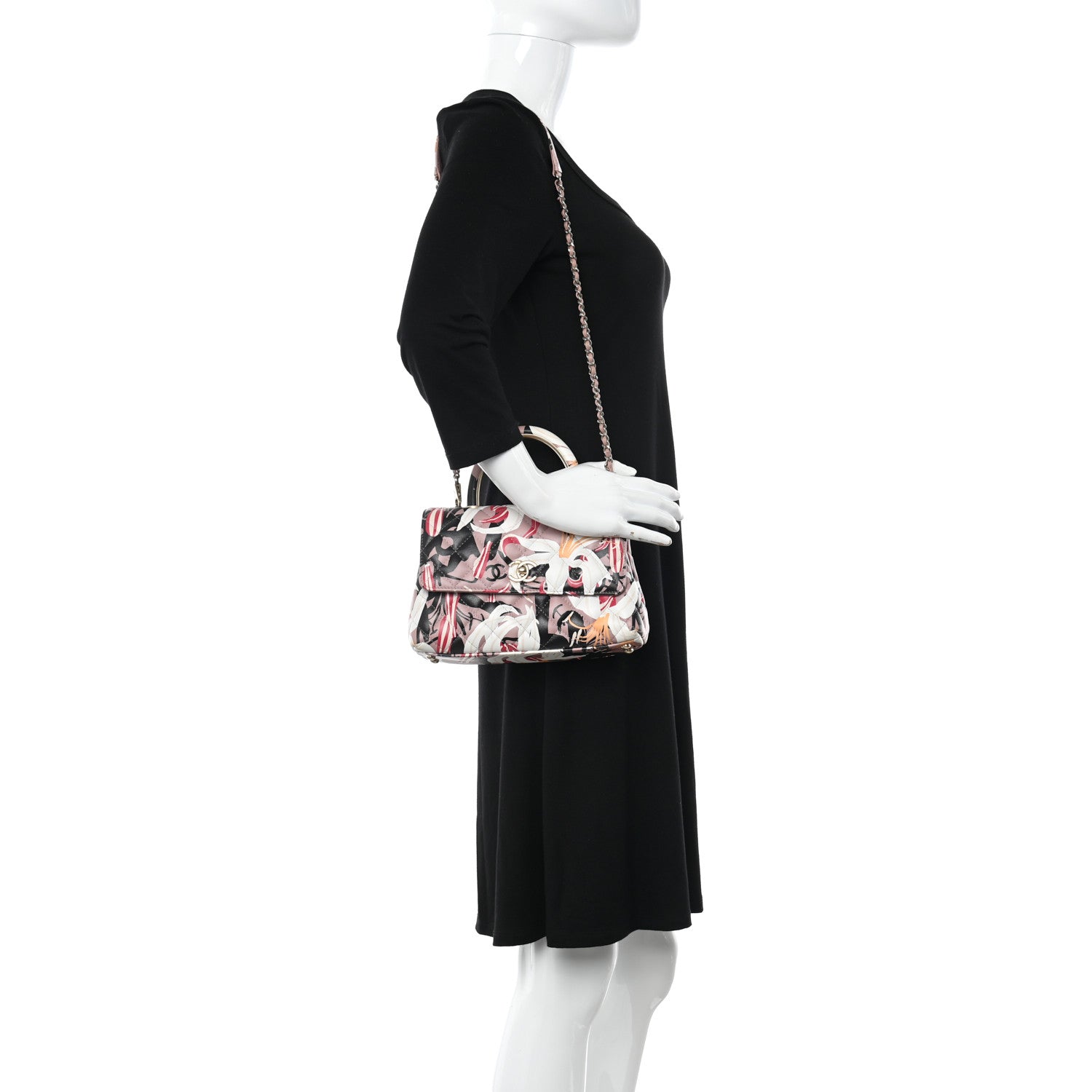 Chanel Calfskin Quilted Lily Floral Mini Coco Handle Flap Beige Black White Red 2 of 11