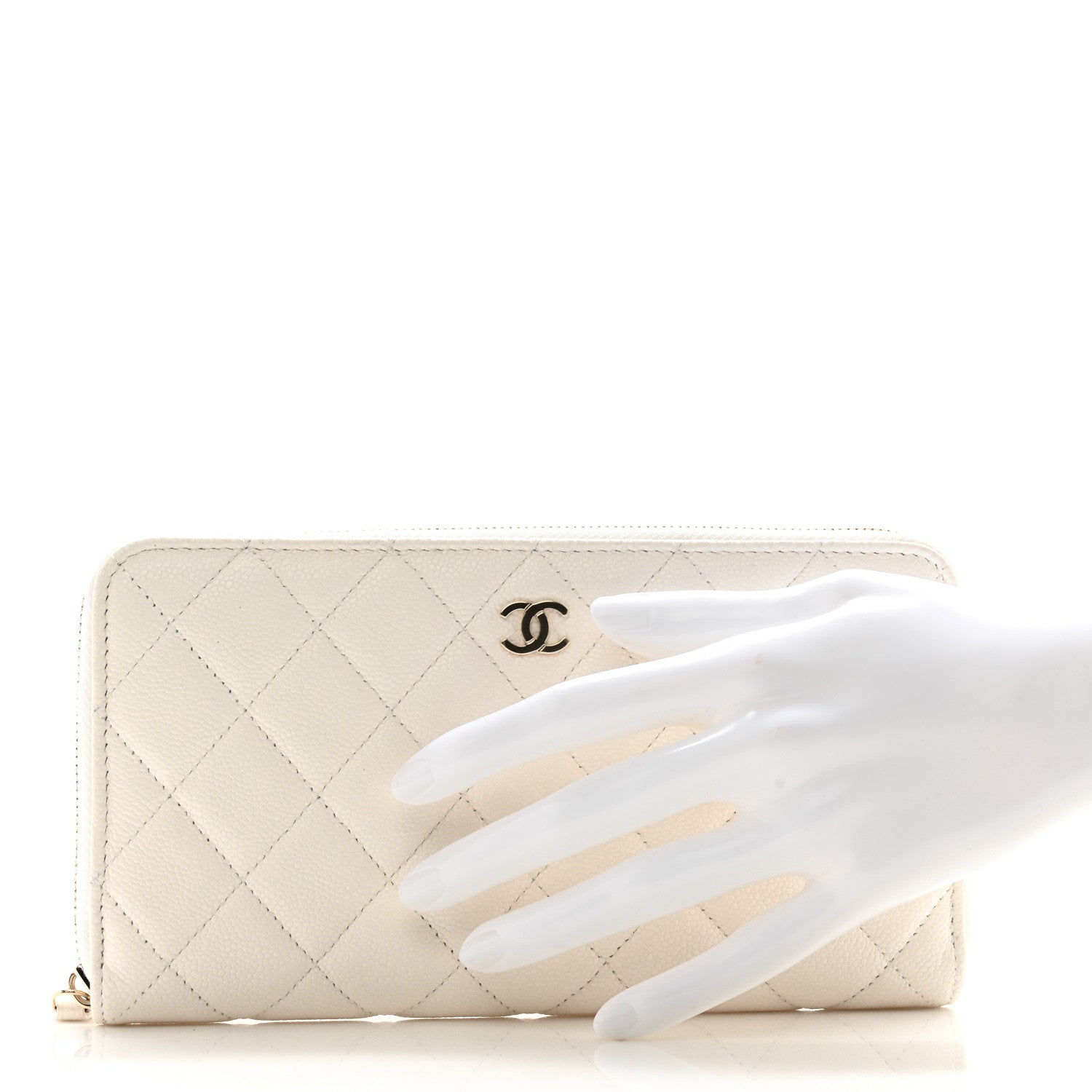 Chanel Caviar Quilted Large Gusset Zip Around Wallet White 2 of 11