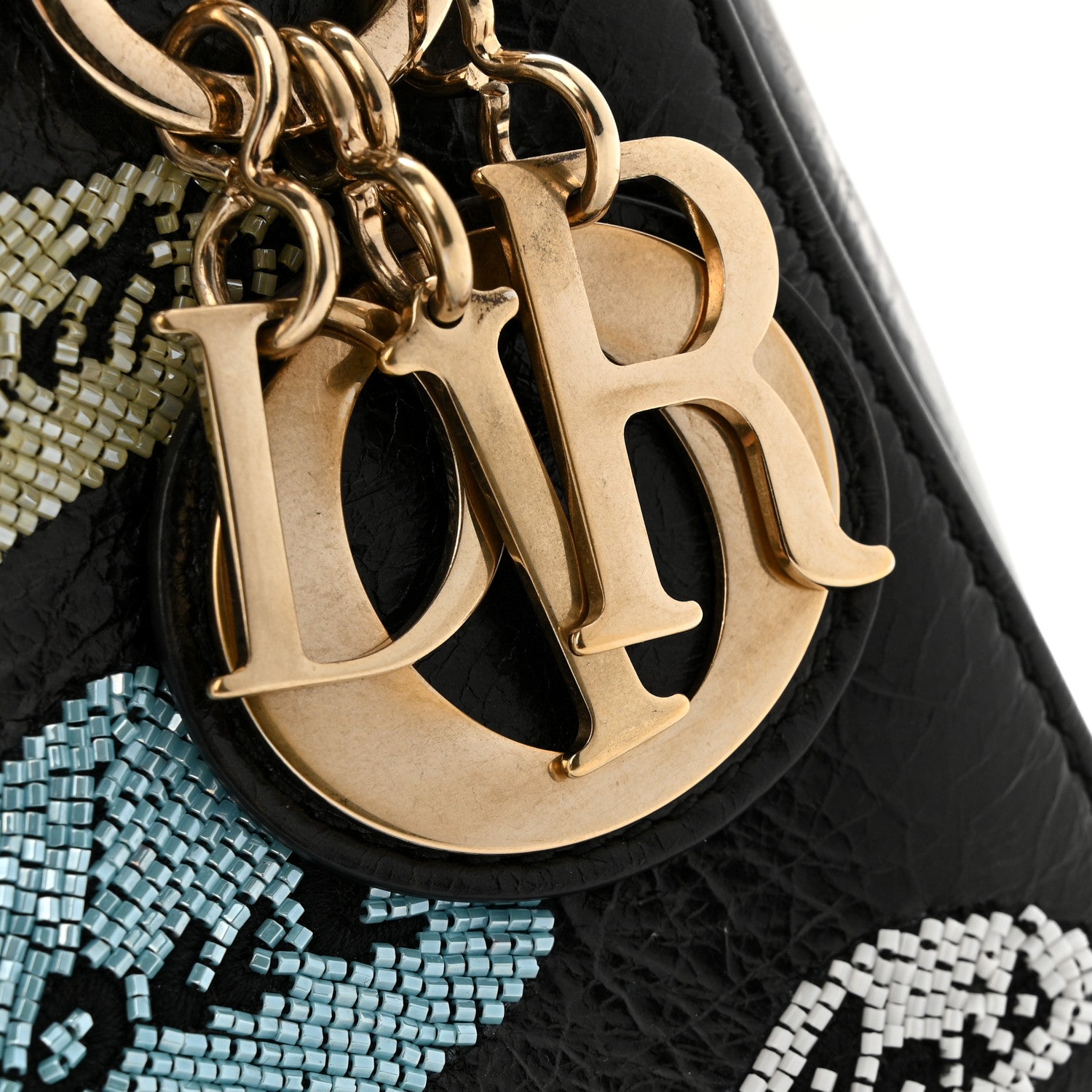 Christian Dior Calfskin Beaded Mini Lady Dior Black 1811382