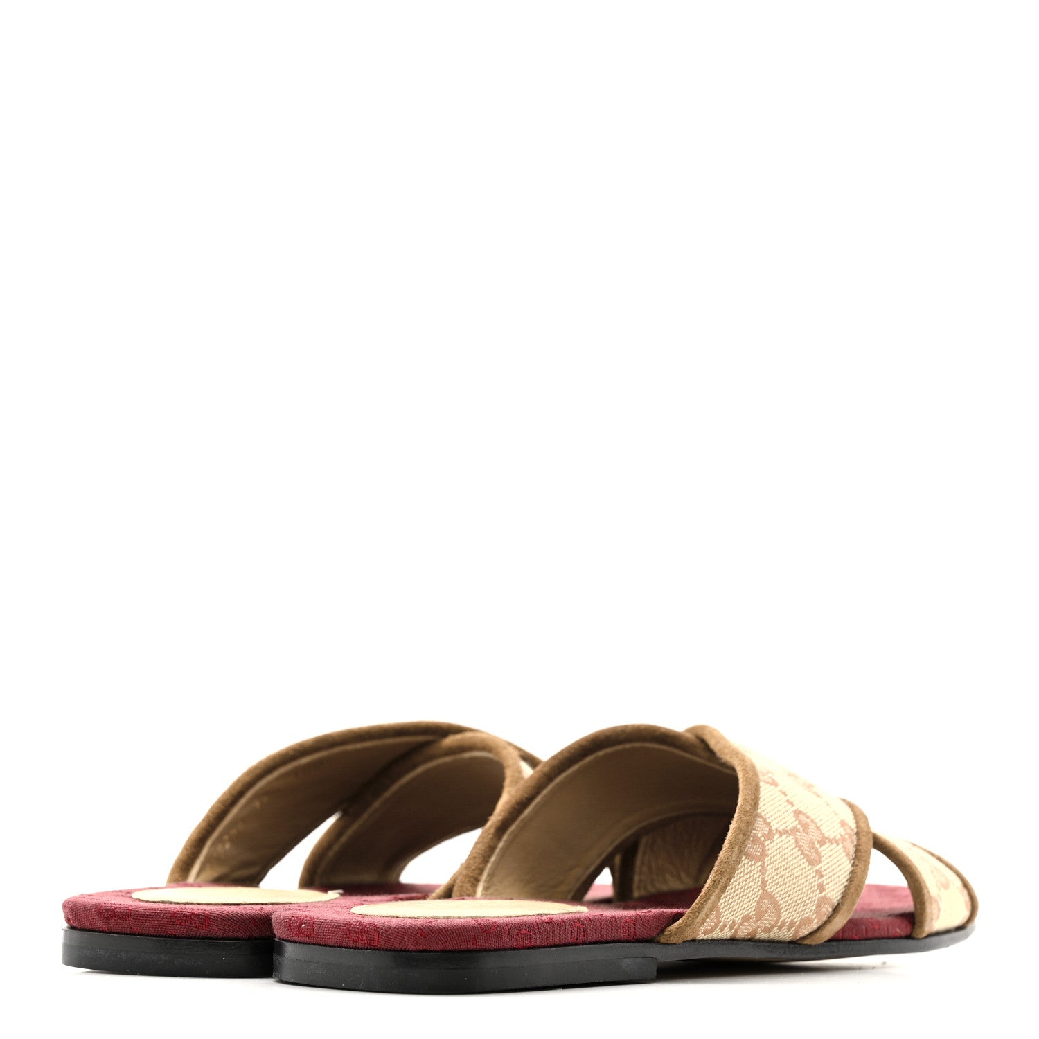 Gucci GG Monogram Suede Womens Criss Cross Slide Sandals 37 Beige Ruggine Cuir 5 of 12