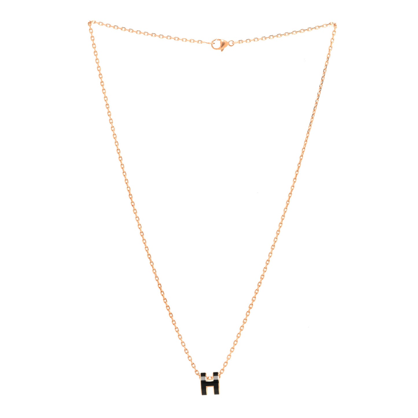Lacquered Rose Gold Mini Pop H Pendant Necklace Black