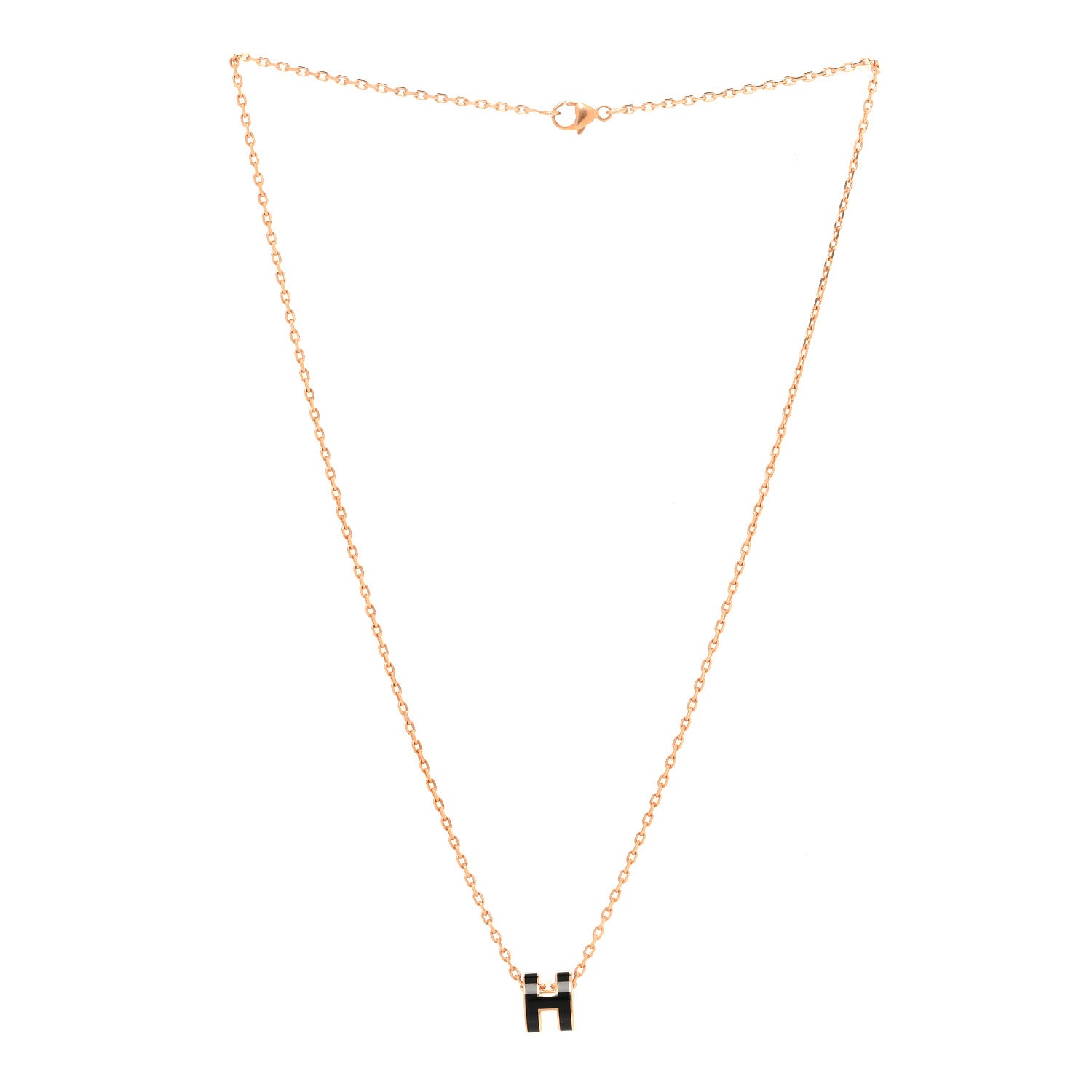 Hermes Lacquered Rose Gold Mini Pop H Pendant Necklace Black 3 of 6
