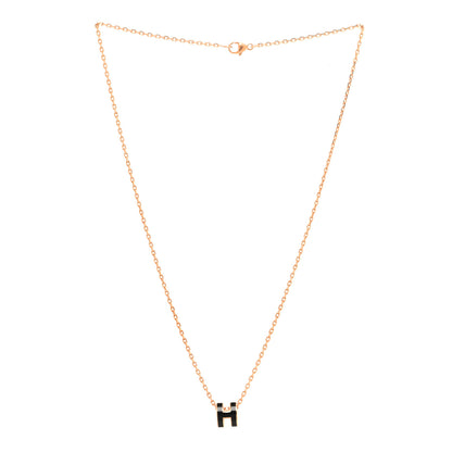 Hermes Lacquered Rose Gold Mini Pop H Pendant Necklace Black 3 of 6